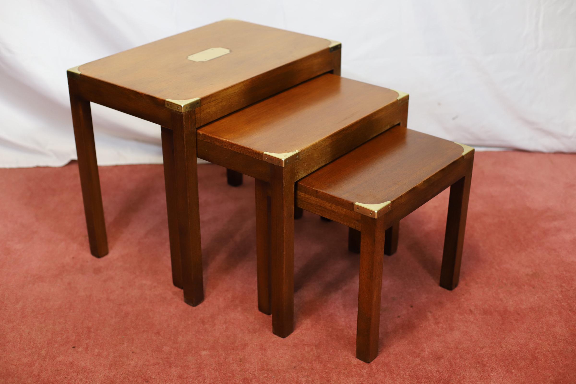 20th Century Lovely Campaign Style Nest Of Three Tables For Sale