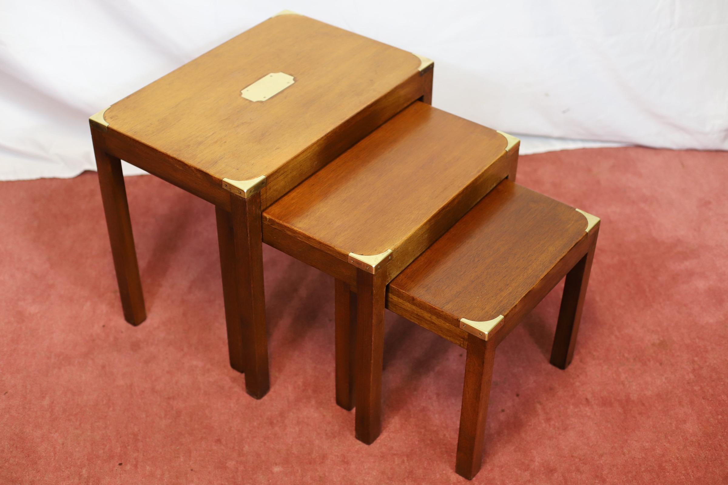 Lovely Campaign Style Nest Of Three Tables For Sale 1