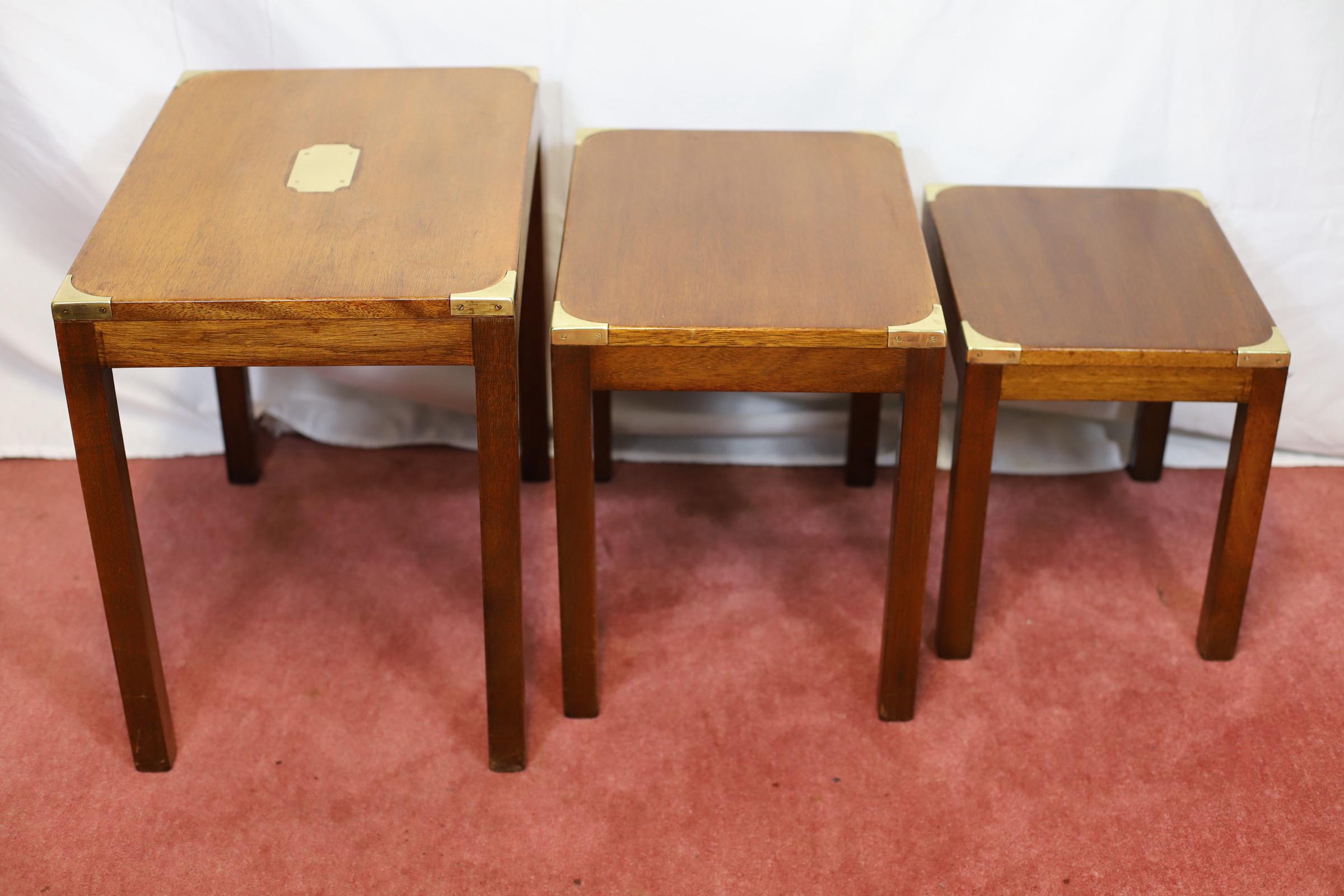 Lovely Campaign Style Nest Of Three Tables For Sale 2