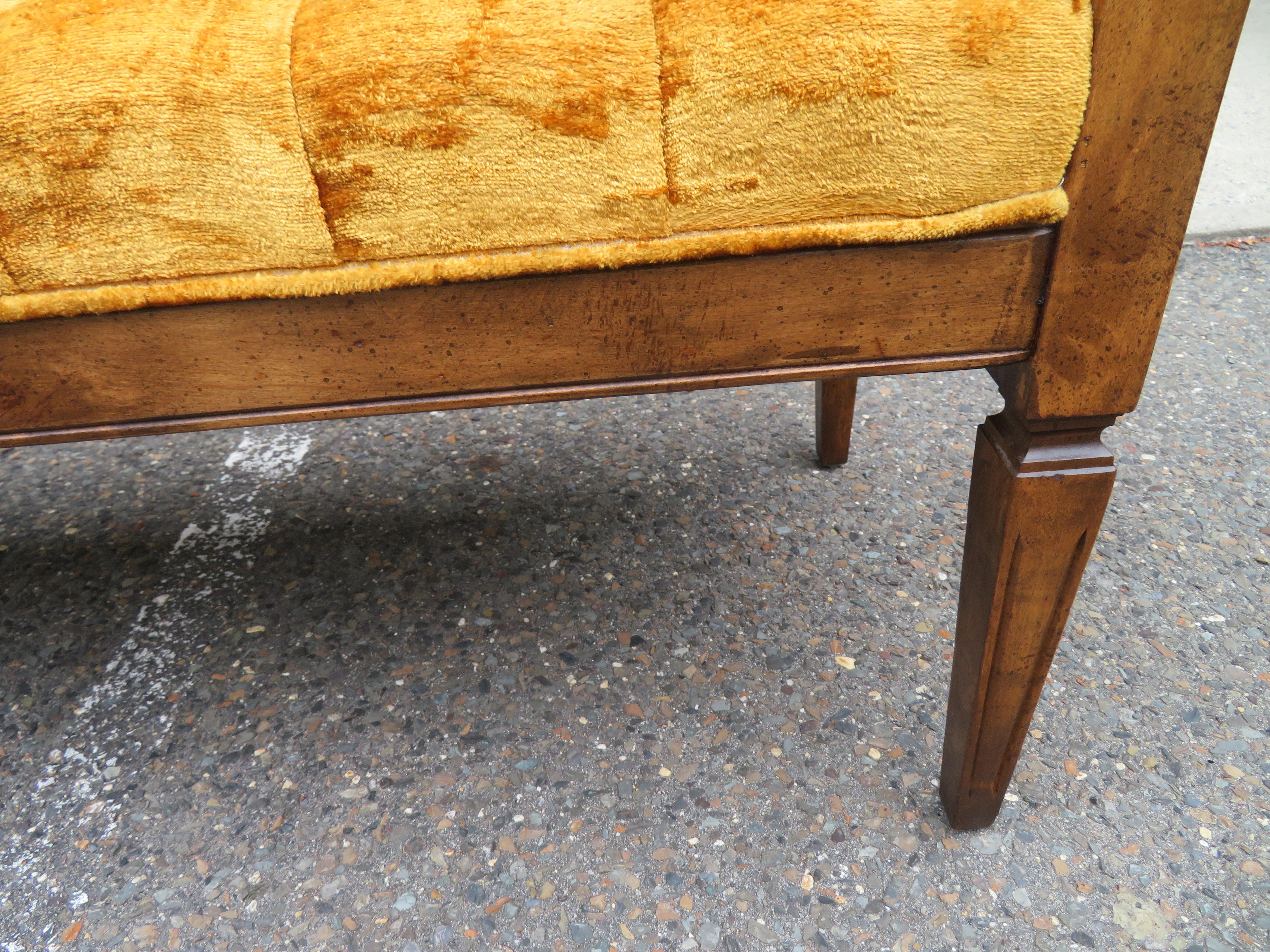 Lovely Caned Walnut Tufted Bench Mid-Century Modern 6