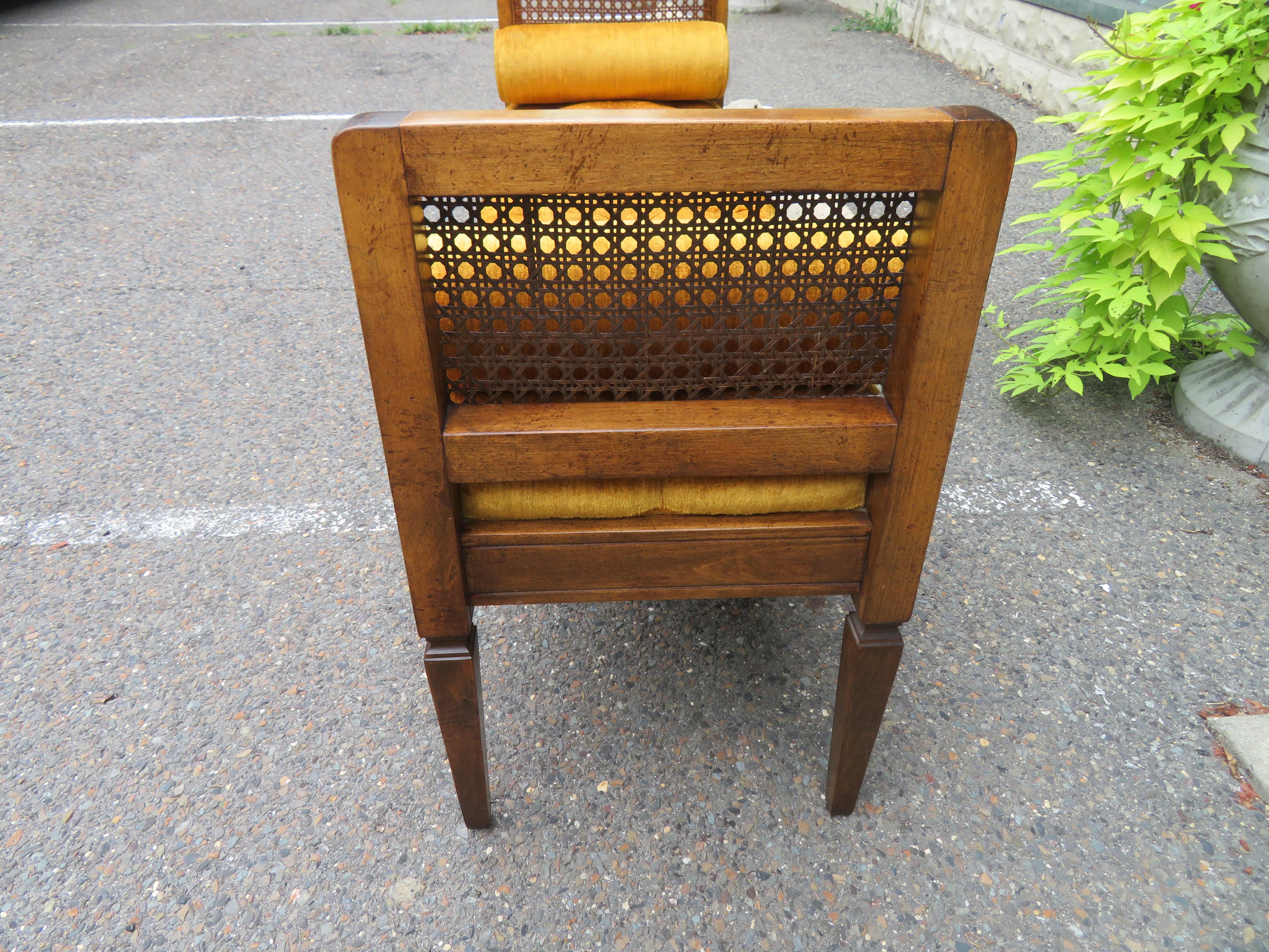 American Lovely Caned Walnut Tufted Bench Mid-Century Modern