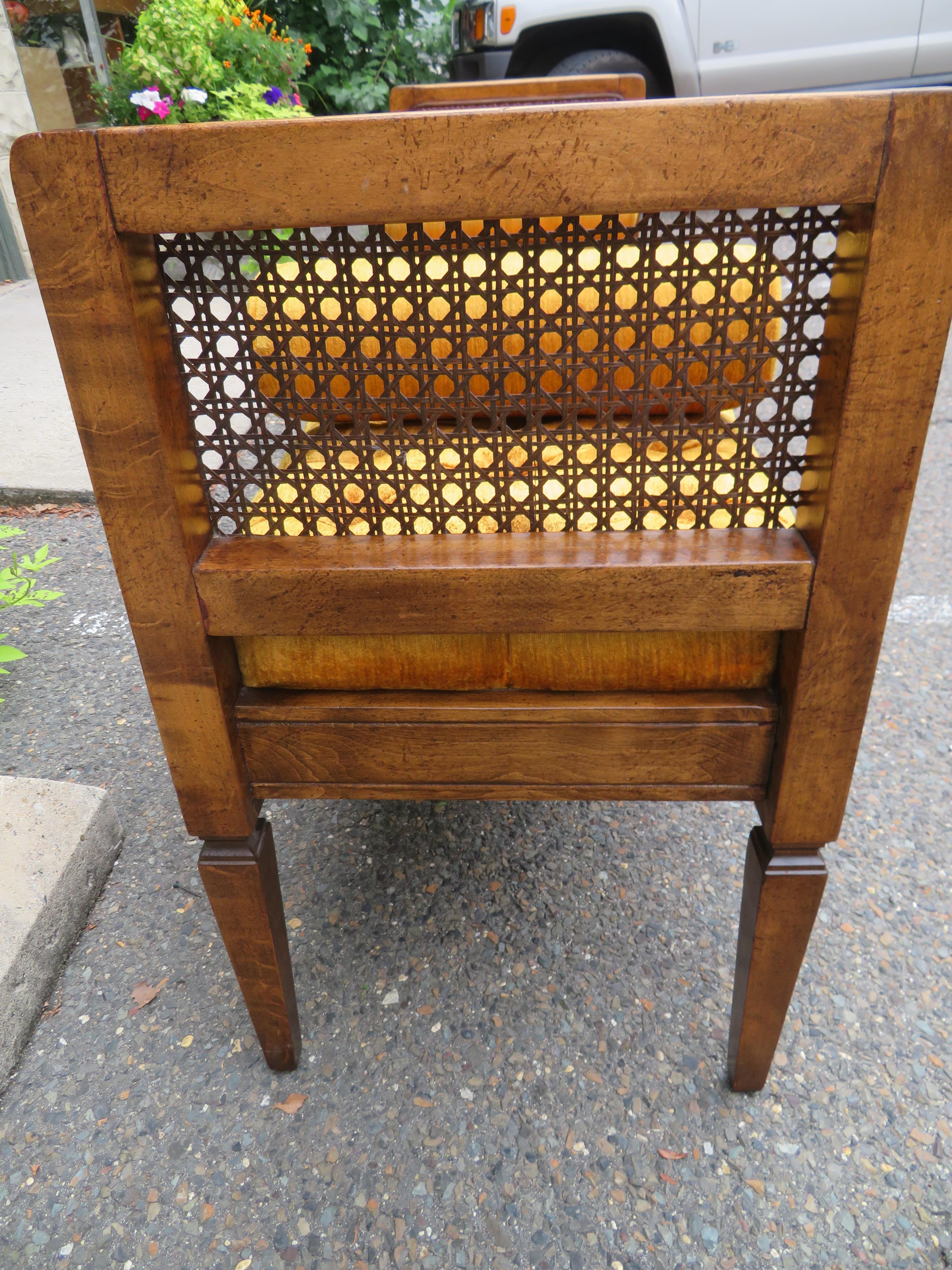 Lovely Caned Walnut Tufted Bench Mid-Century Modern 2