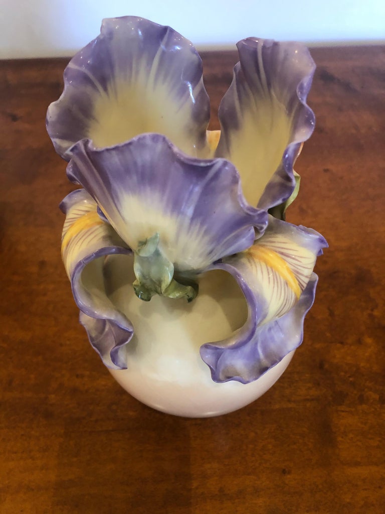 Lovely Carlsbad Austrian Porcelain Vintage Vase in Shape of Iris Flower