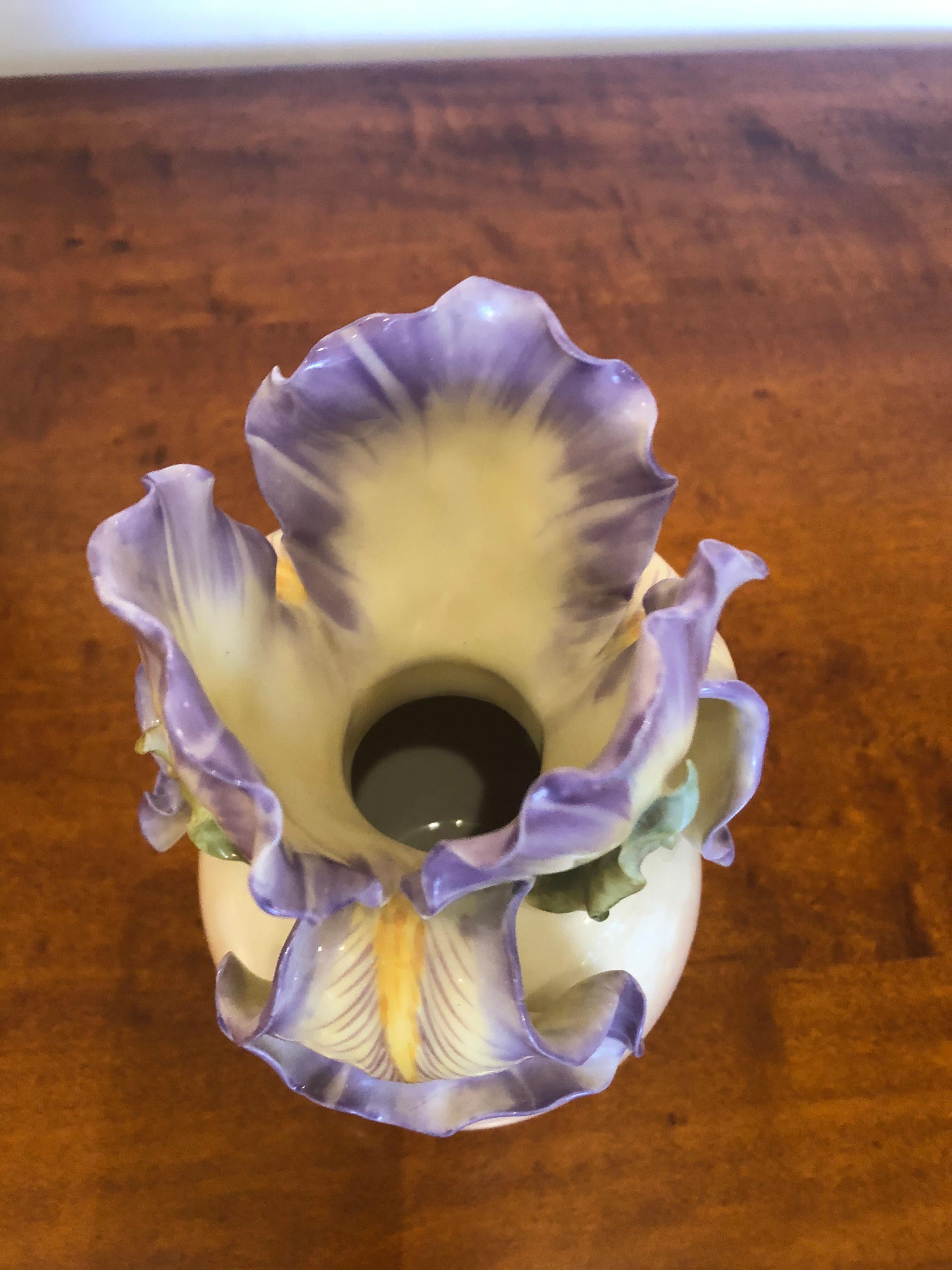 Victorian Lovely Carlsbad Austrian Porcelain Vintage Vase in Shape of Iris Flower For Sale