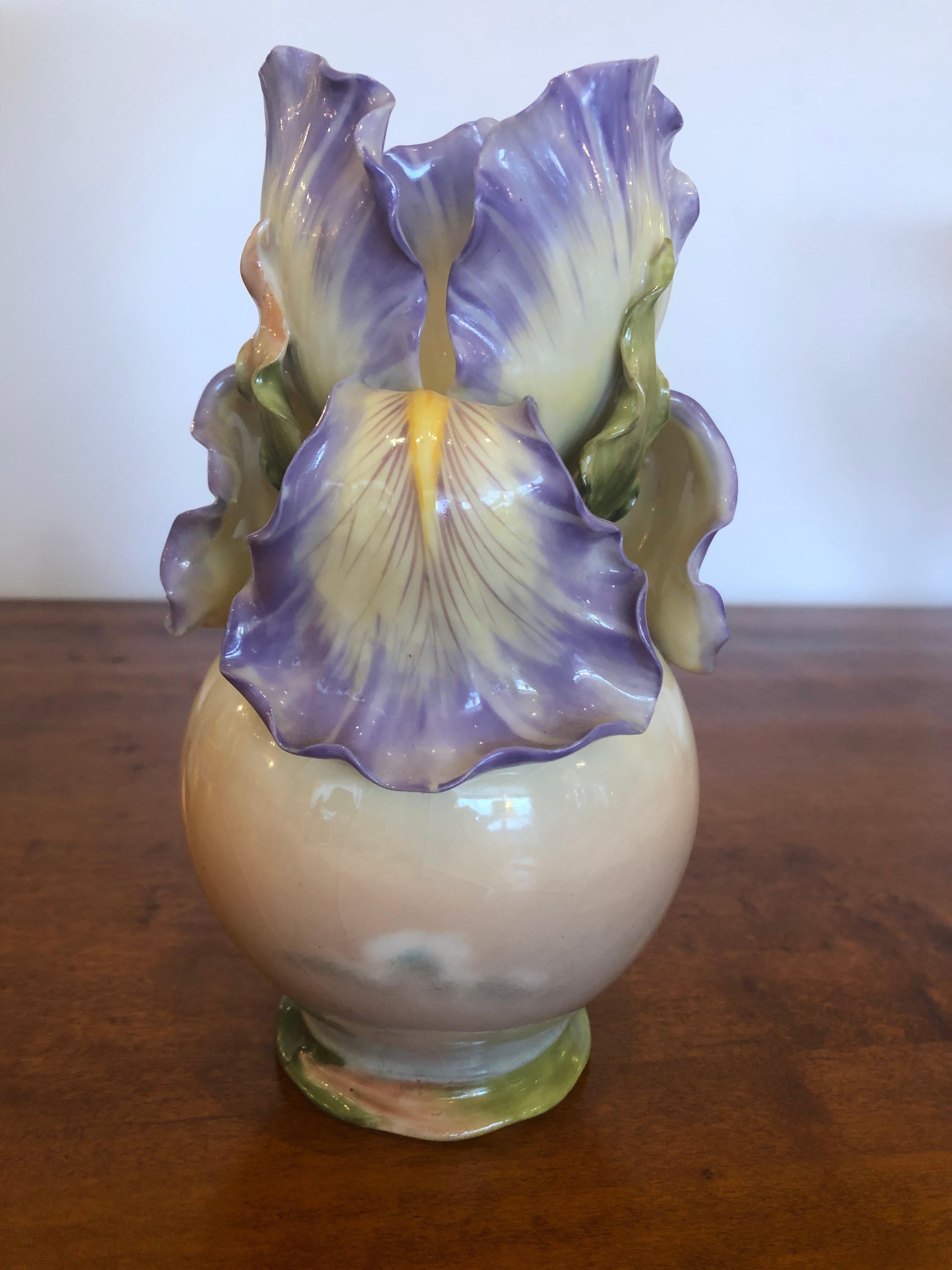 Lovely Carlsbad Austrian Porcelain Vintage Vase in Shape of Iris Flower In Good Condition For Sale In Hopewell, NJ