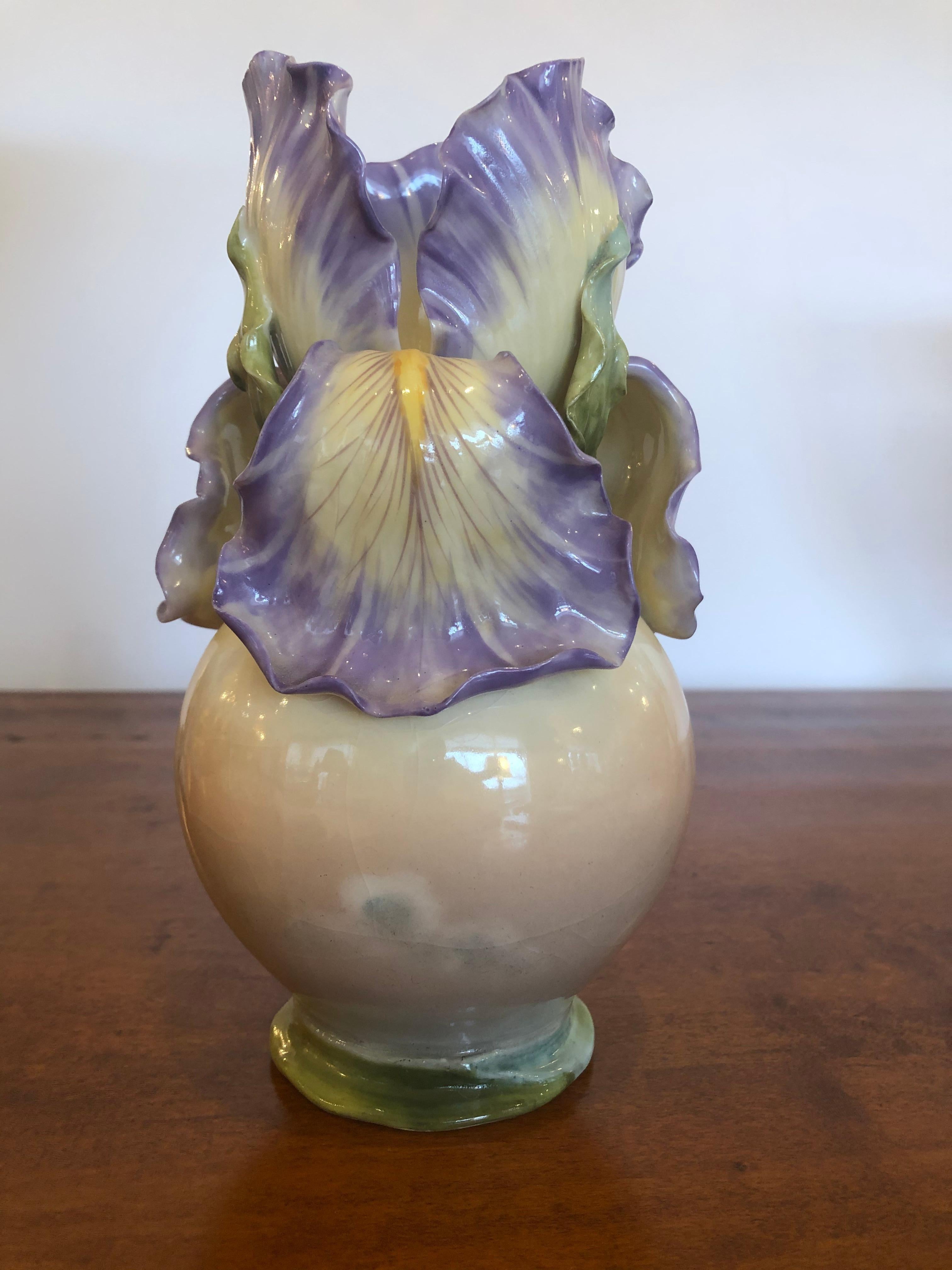 Mid-20th Century Lovely Carlsbad Austrian Porcelain Vintage Vase in Shape of Iris Flower For Sale