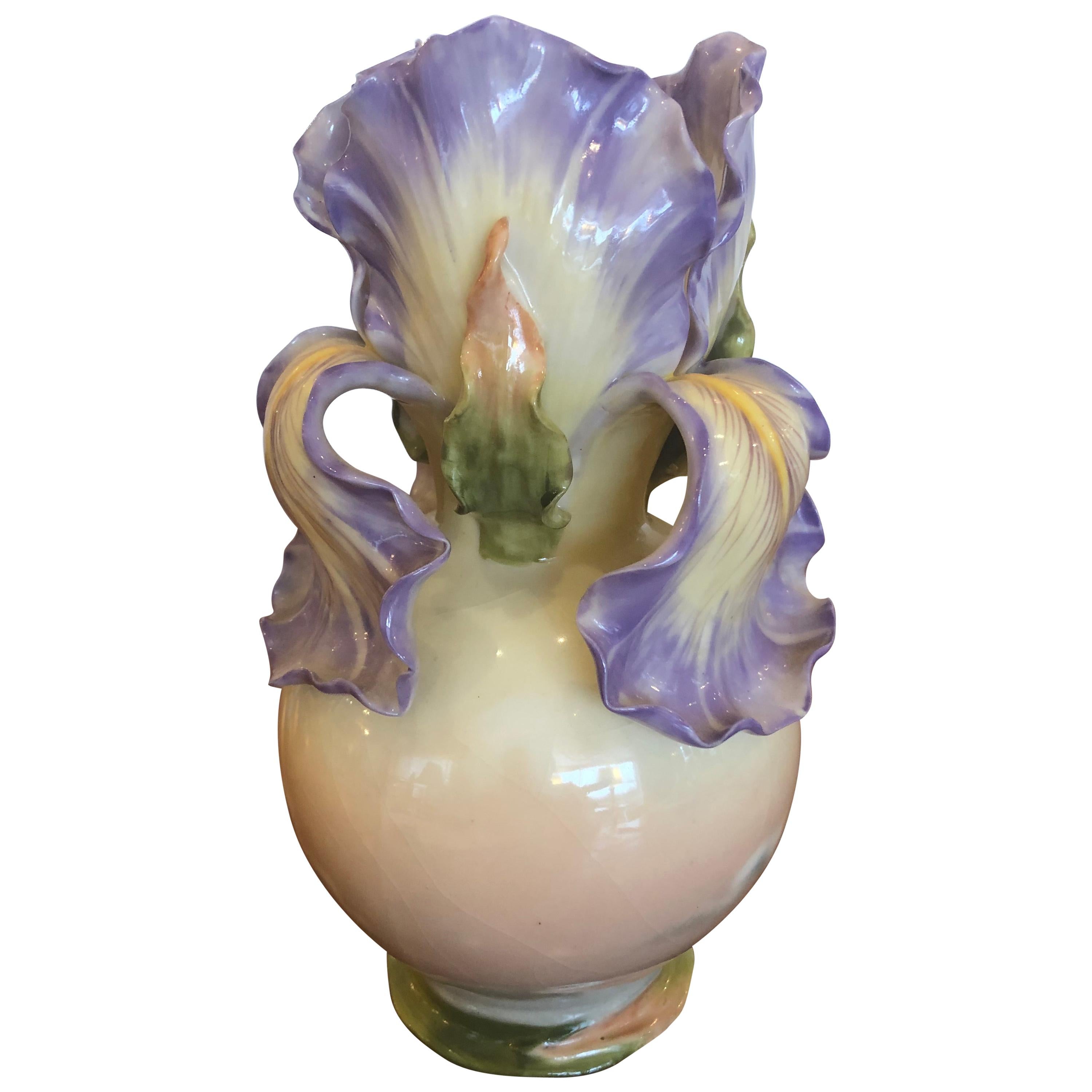 Lovely Carlsbad Austrian Porcelain Vintage Vase in Shape of Iris Flower For Sale