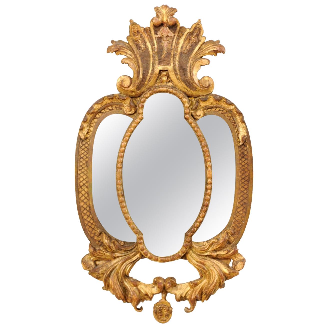 Lovely Carved and Giltwood Mirror with Acanthus Leaf Motif, Mid-20th Century