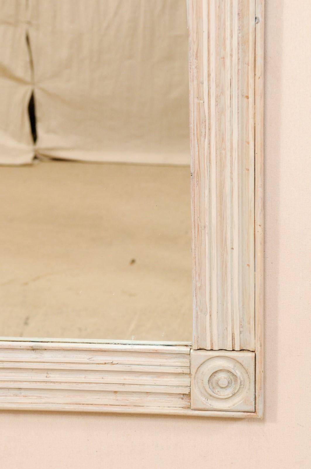 Lovely Carved and Painted Wood Vintage Mirror in Pale Blue and Cream Wash 3