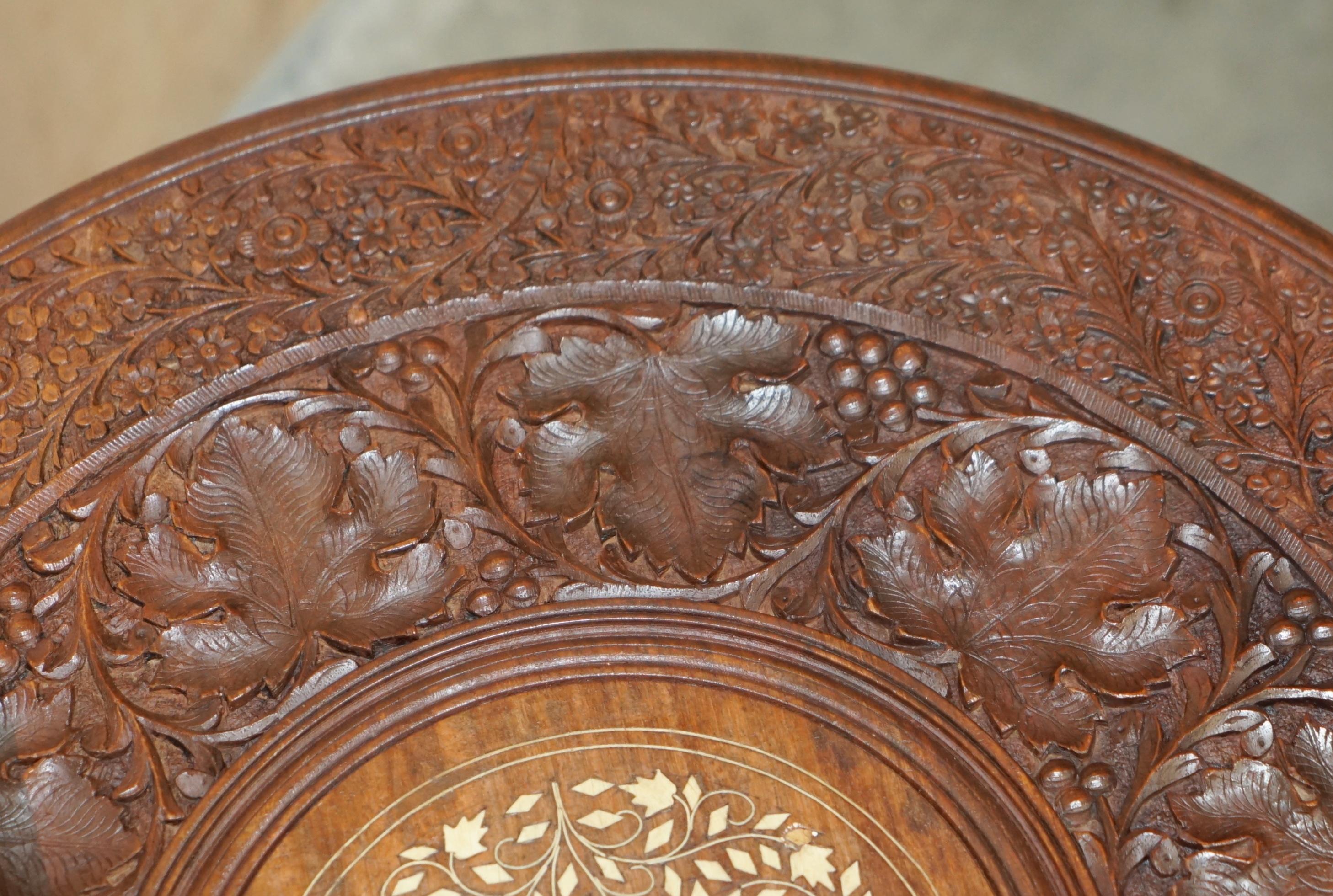 LOVELY CARVED BURMESE ANTiQUE OCTAGONAL SIDE END LAMP WINE FOLDING TABLE LIBERTY For Sale 4