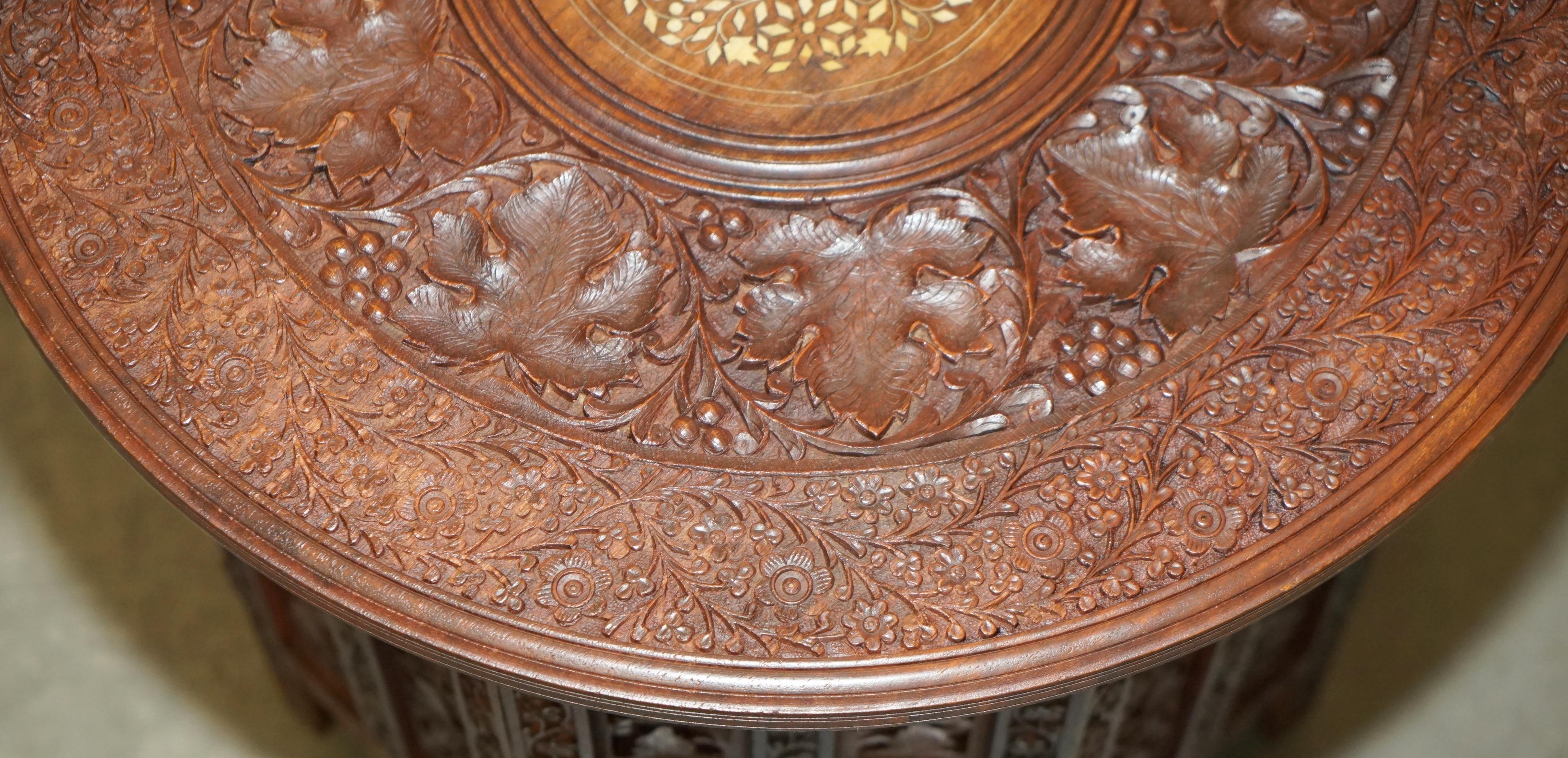 LOVELY CARVED BURMESE ANTiQUE OCTAGONAL SIDE END LAMP WINE FOLDING TABLE LIBERTY For Sale 7