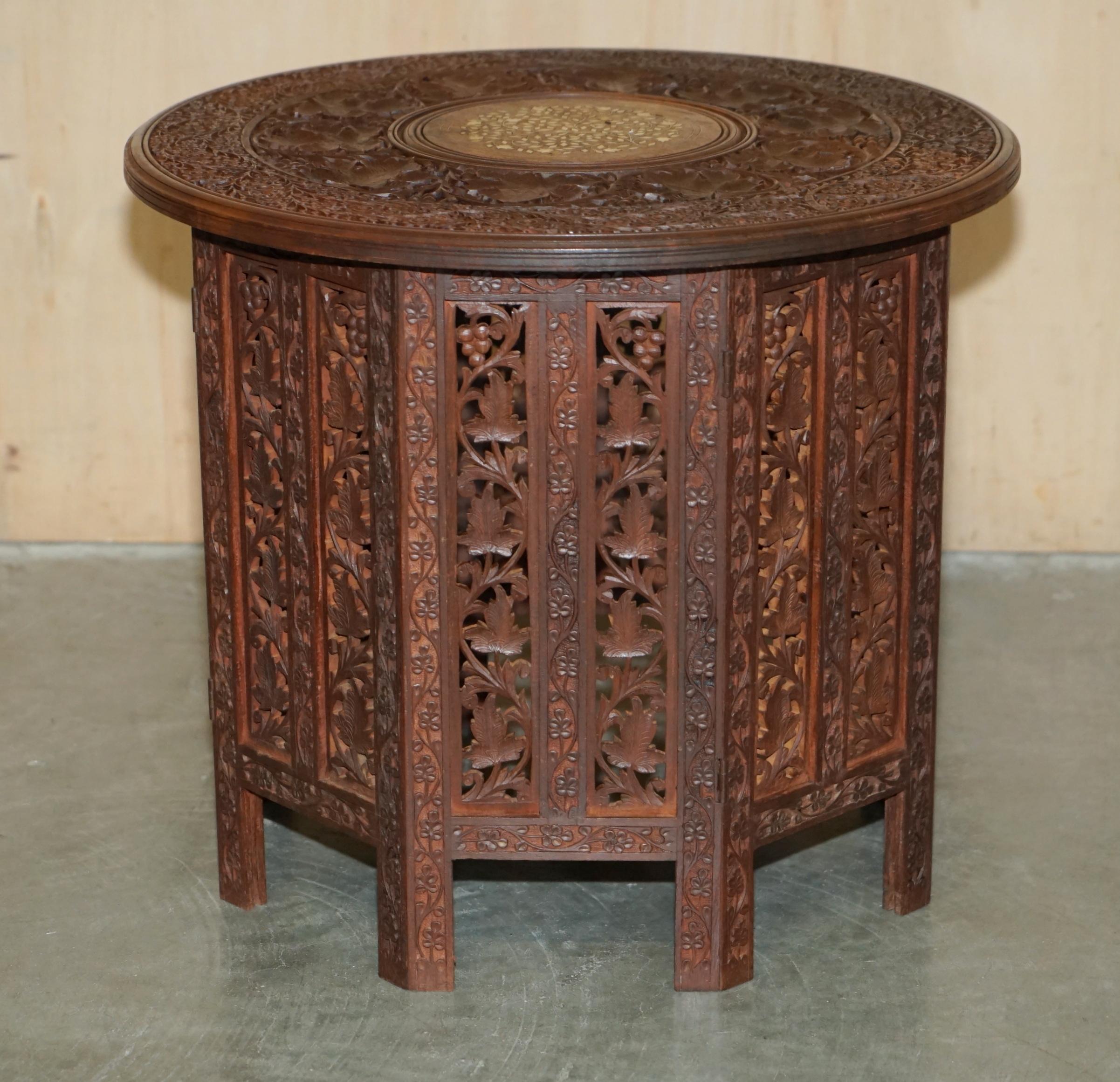 LOVELY CARVED BURMESE ANTiQUE OCTAGONAL SIDE END LAMP WINE FOLDING TABLE LIBERTY For Sale 10