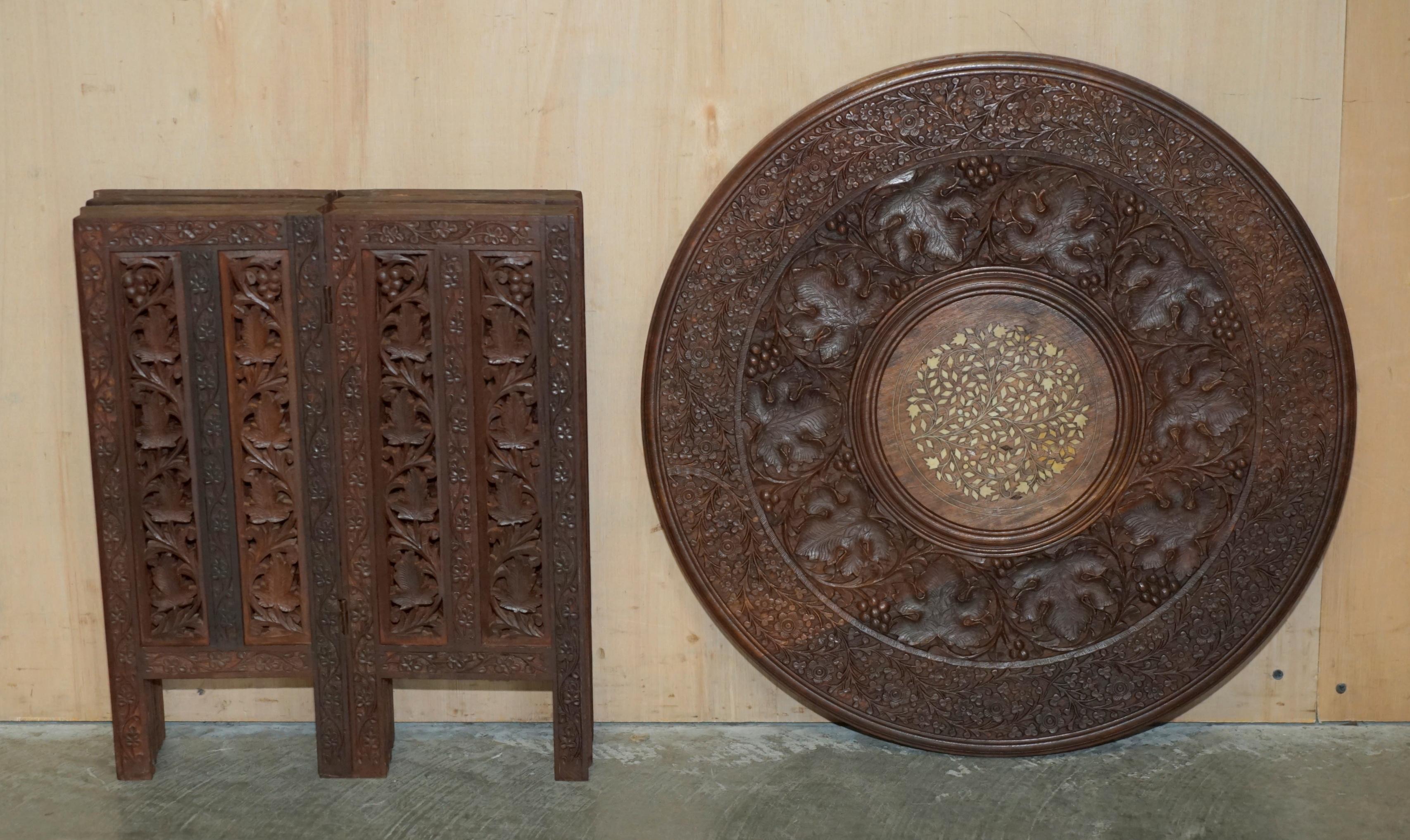 LOVELY CARVED BURMESE ANTiQUE OCTAGONAL SIDE END LAMP WINE FOLDING TABLE LIBERTY For Sale 11