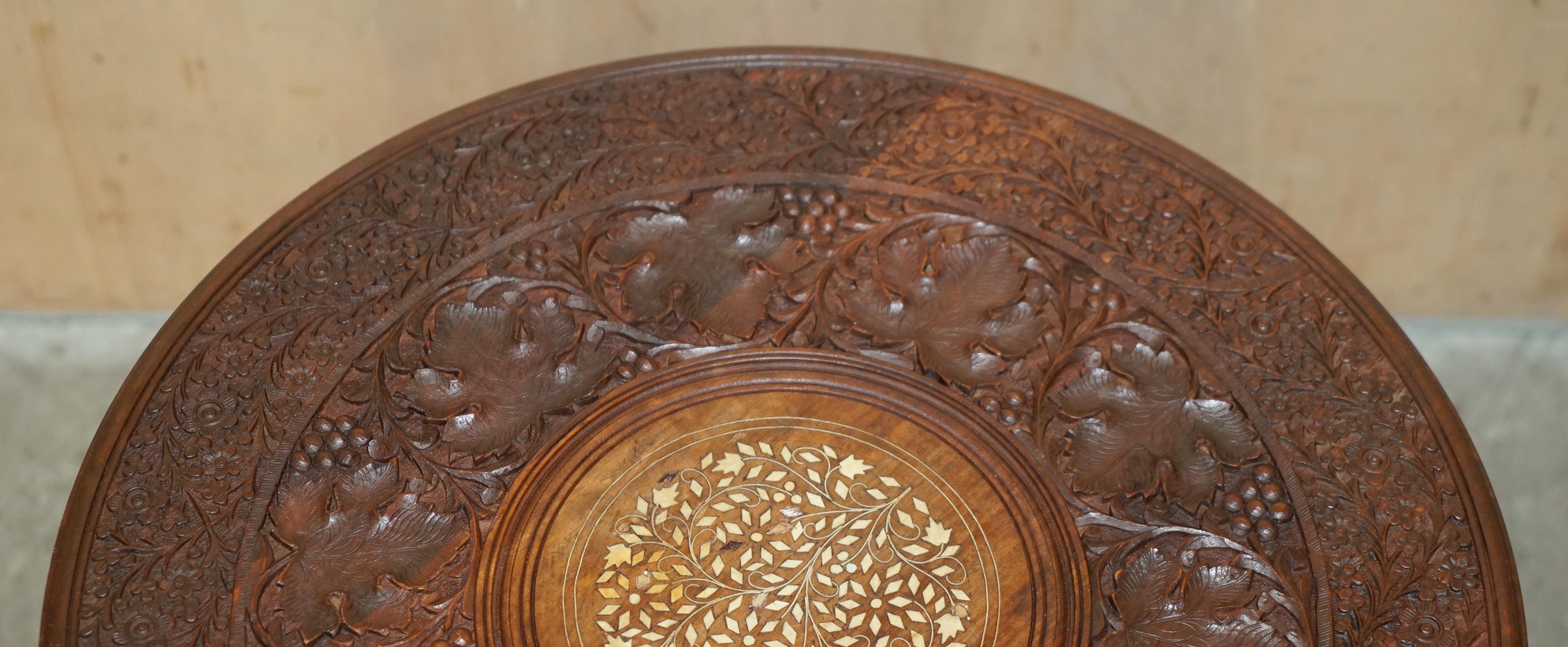 LOVELY CARVED BURMESE ANTiQUE OCTAGONAL SIDE END LAMP WINE FOLDING TABLE LIBERTY For Sale 1