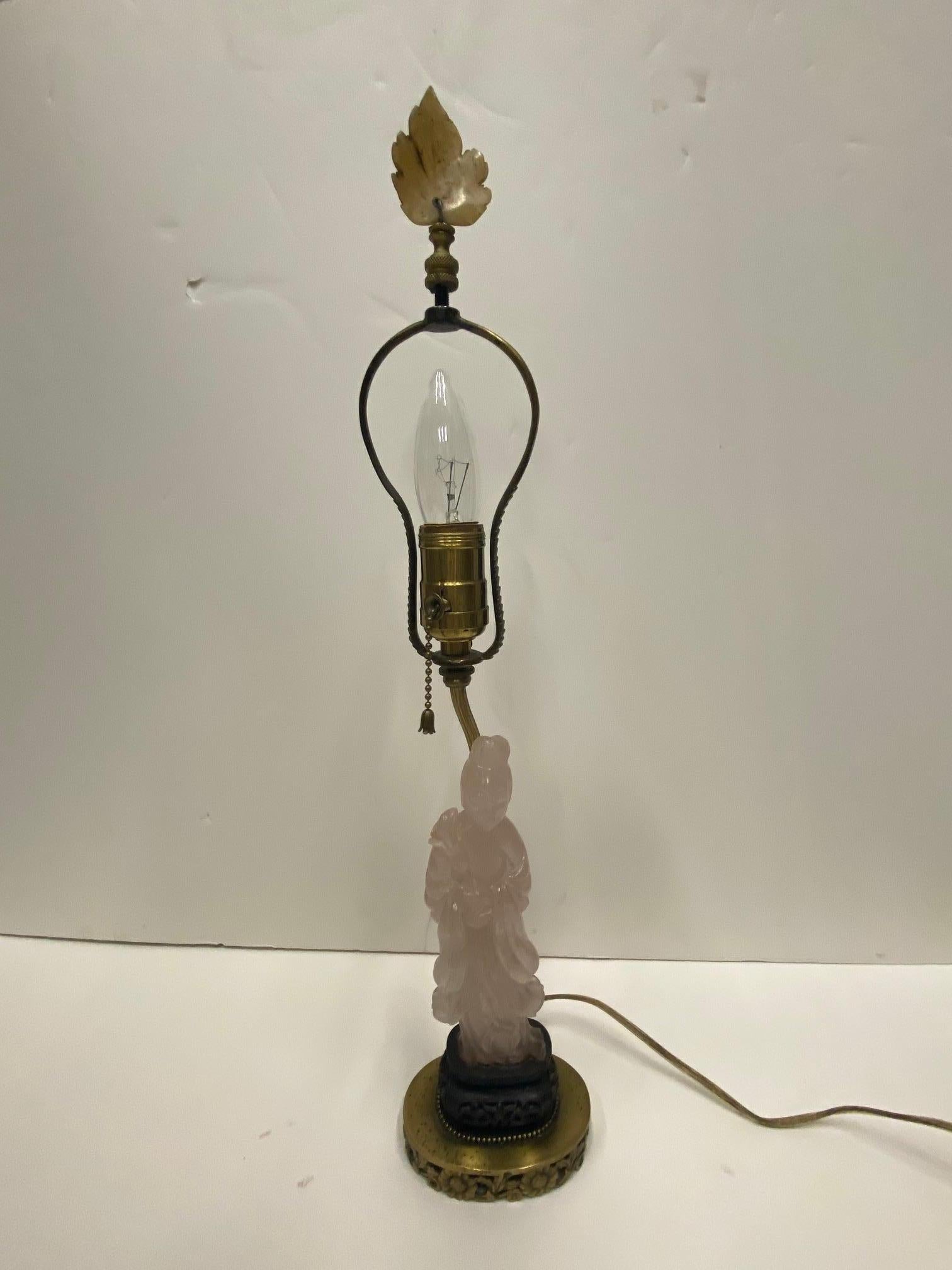 Lovely Carved Chinese Quartz Table Lamp In Excellent Condition In Hopewell, NJ