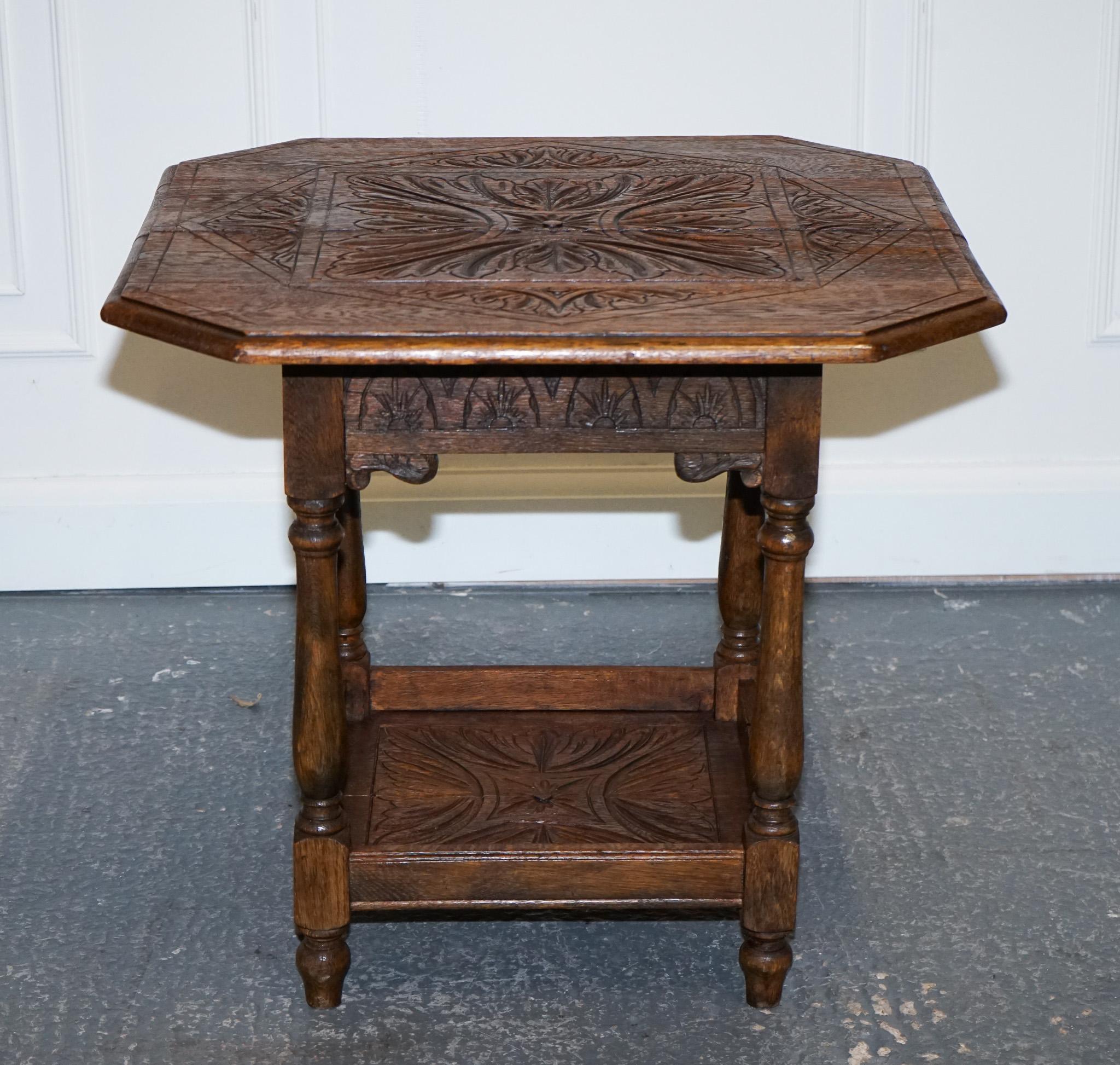 British LOVELY CARVED GOTHIC OAK SiDE TABLE  For Sale