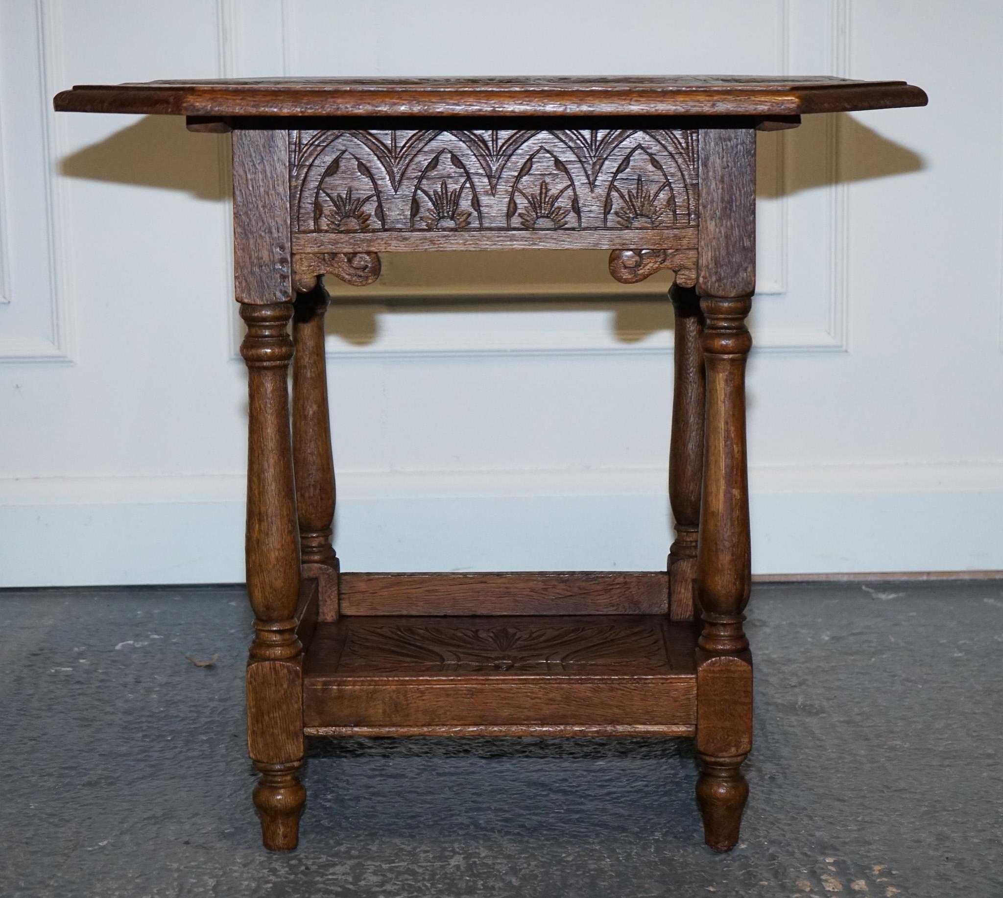 Hand-Crafted LOVELY CARVED GOTHIC OAK SiDE TABLE  For Sale