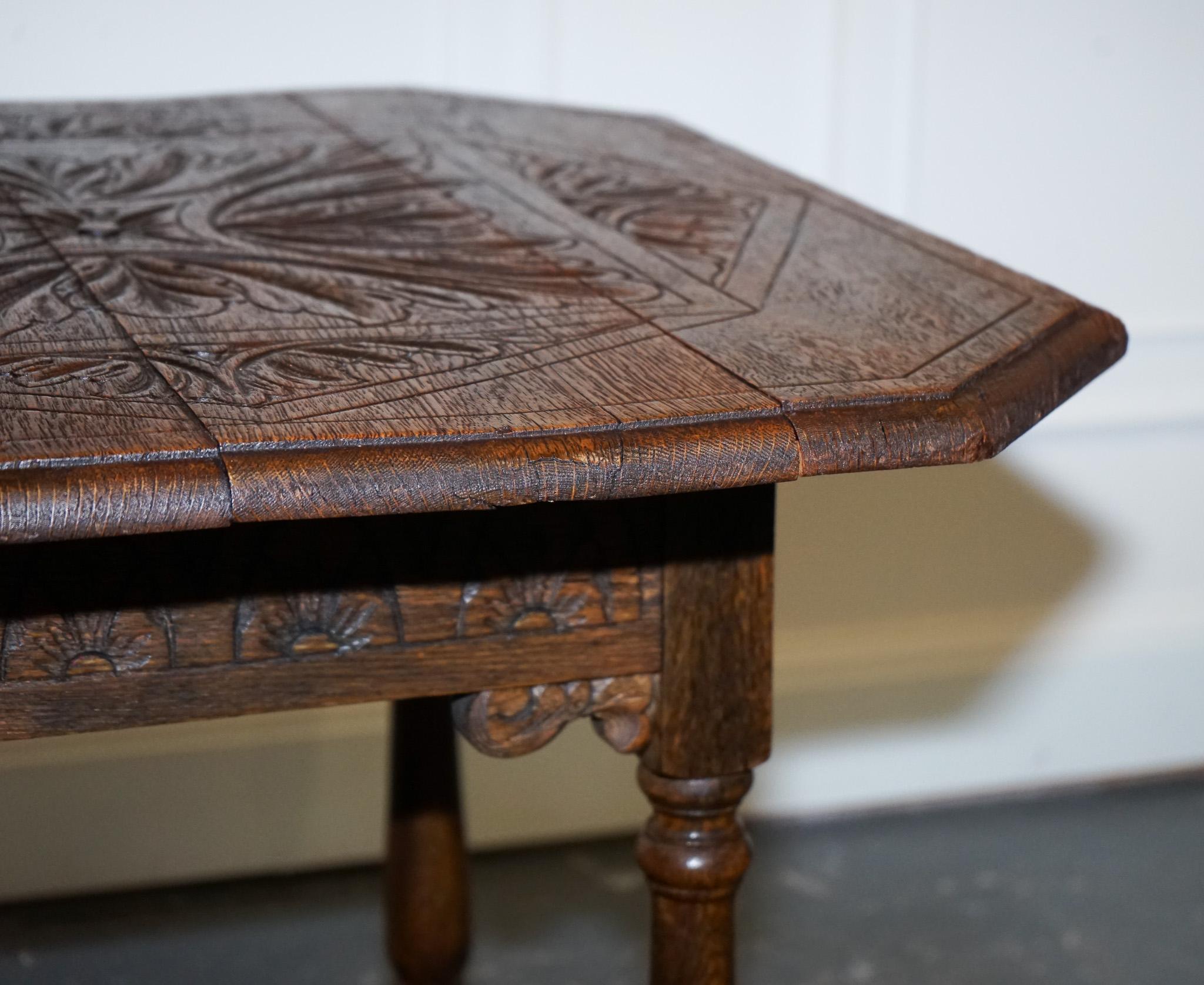 20th Century LOVELY CARVED GOTHIC OAK SiDE TABLE  For Sale
