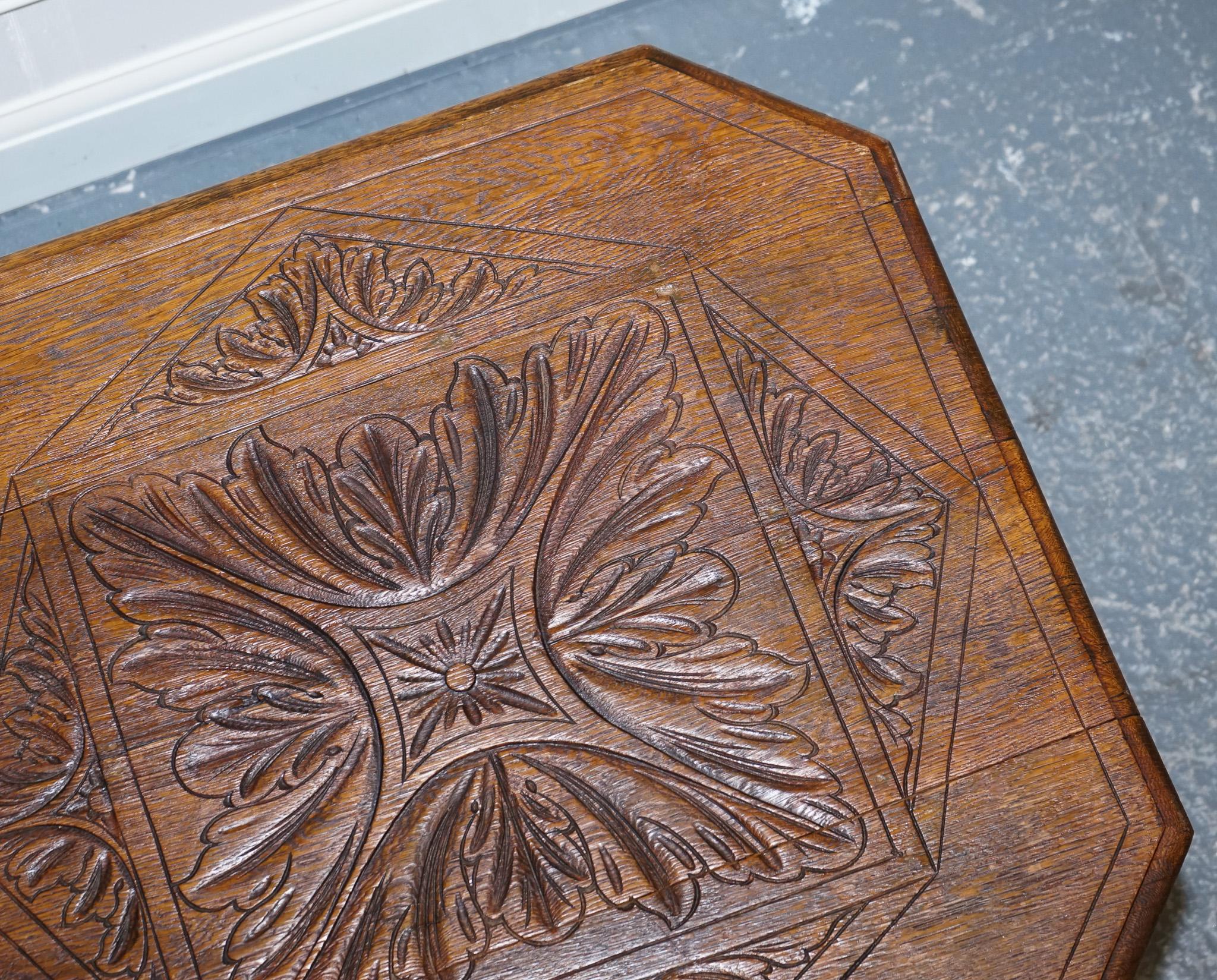 LOVELY CARVED GOTHIC OAK SiDE TABLE  For Sale 2