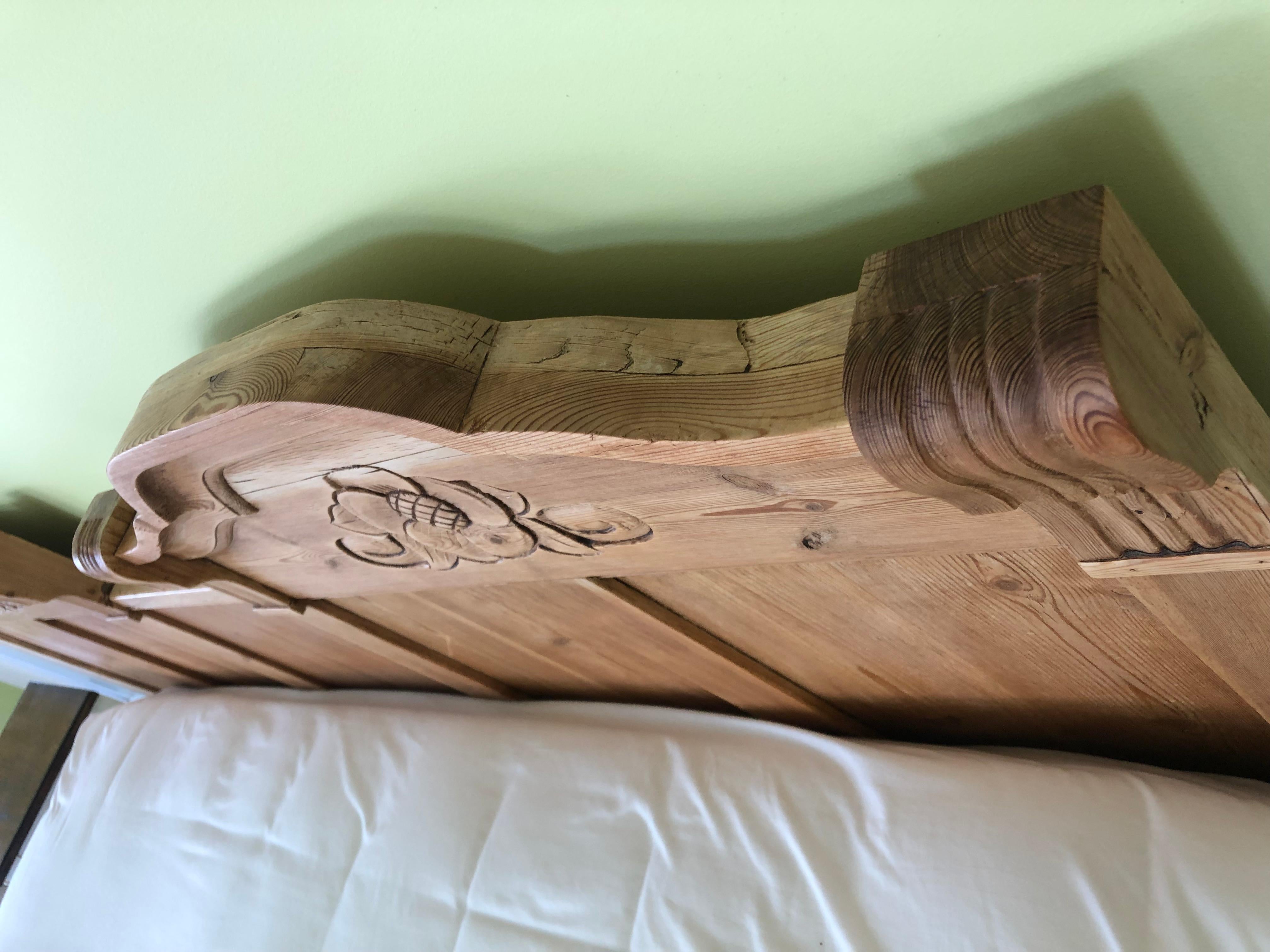 Lovely Carved Natural Pine Antique King Size Bed Frame For Sale 5