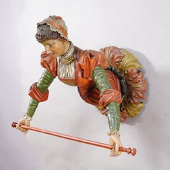 Lovely Carved Wooden Lady Towel Holder ca. 1900