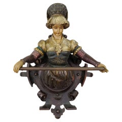 Lovely Carved Wooden Lady Towel Holder ca. 1900