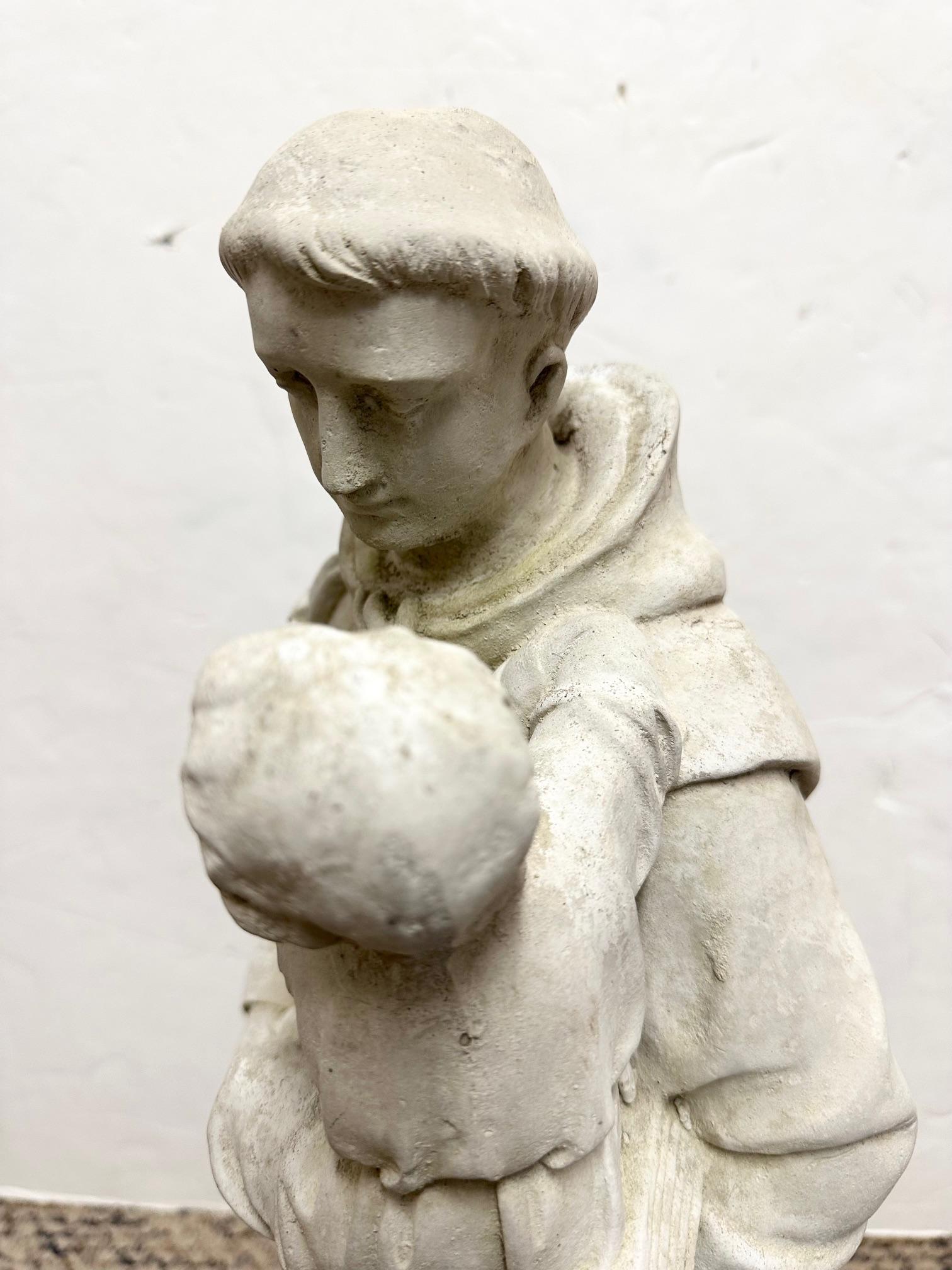Lovely Cement Figurative Sculpture of St. Anthony of Padua For Sale 6