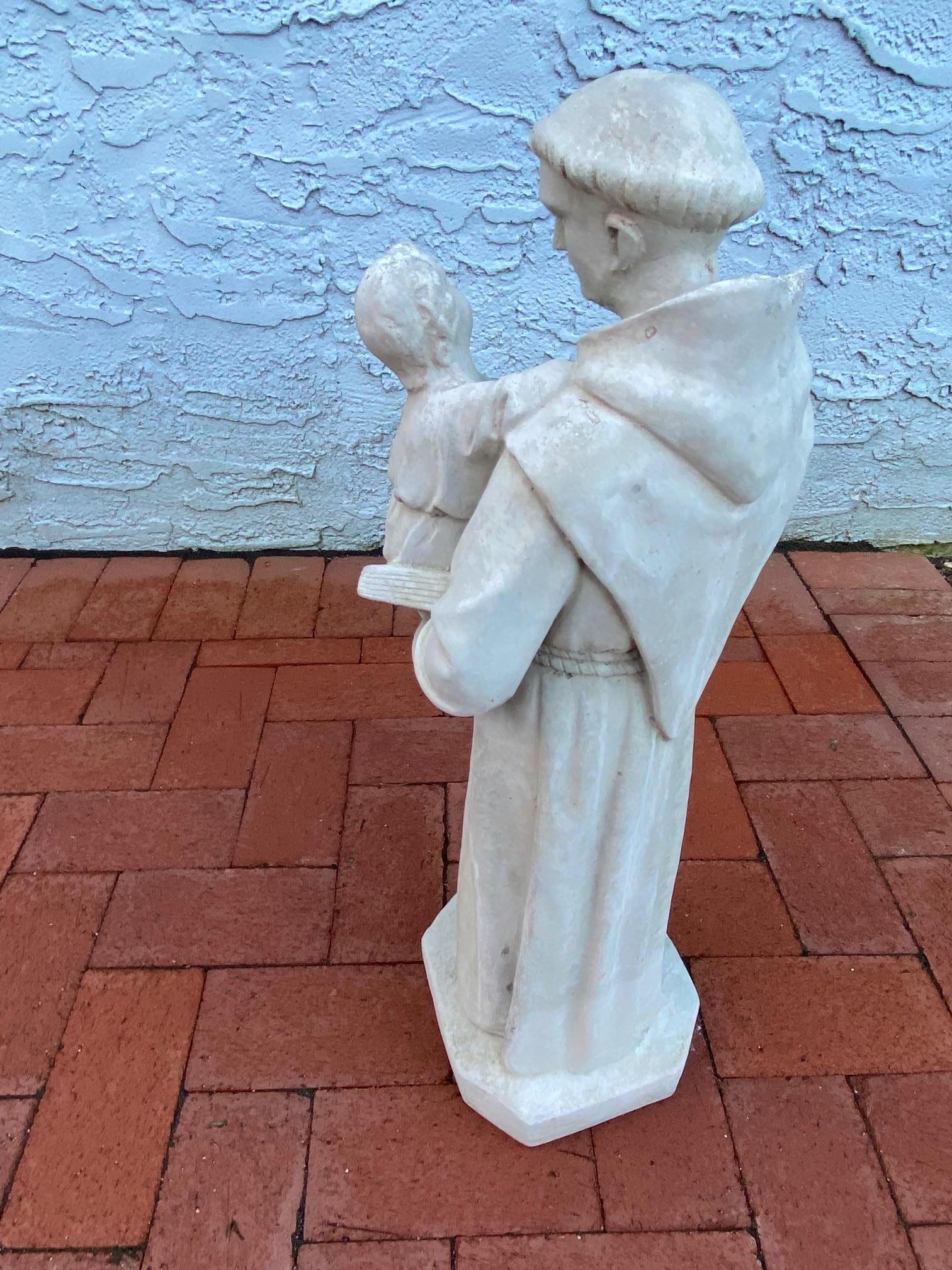 American Lovely Cement Figurative Sculpture of St. Anthony of Padua For Sale