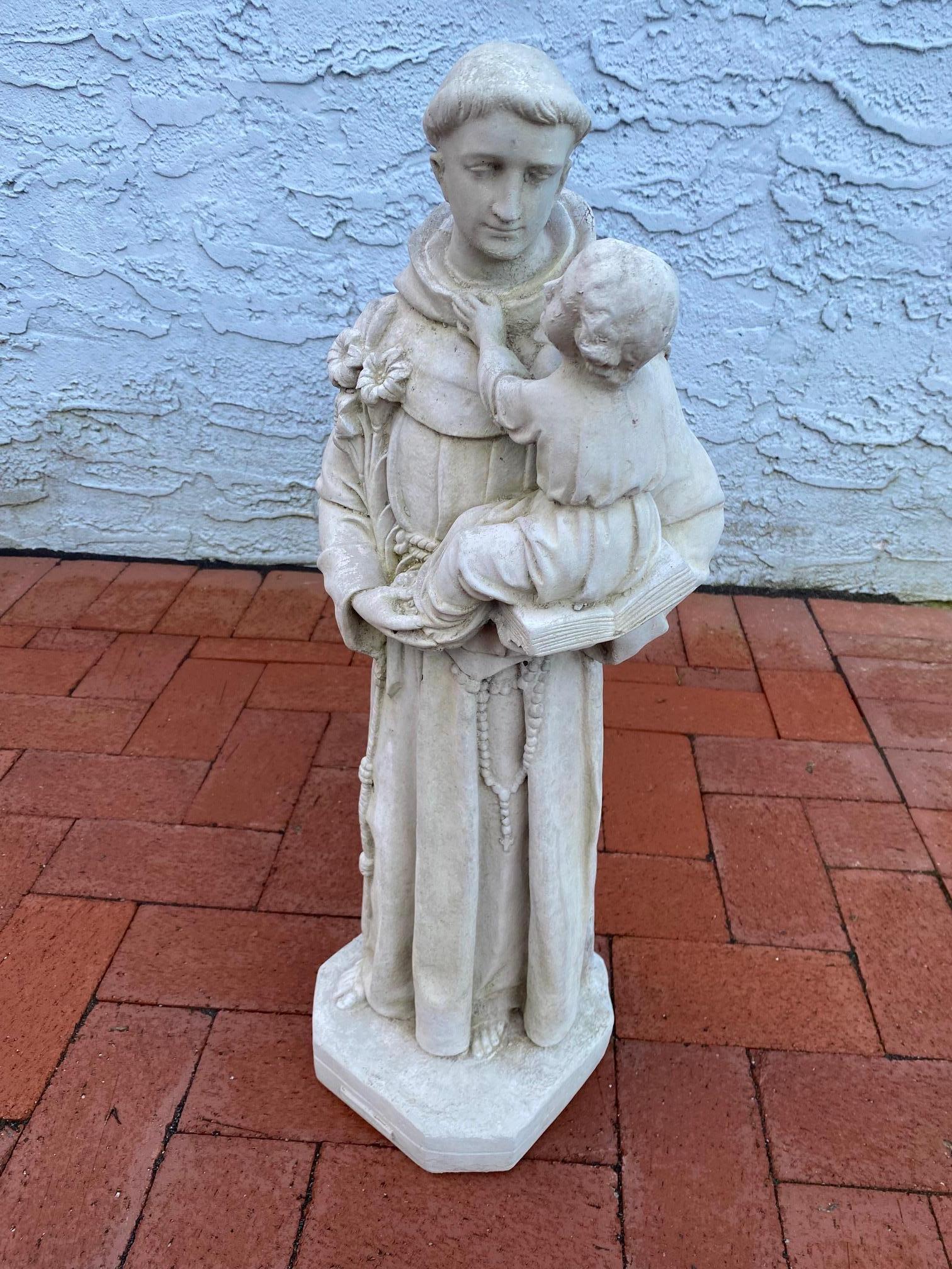Lovely Cement Figurative Sculpture of St. Anthony of Padua In Good Condition For Sale In Hopewell, NJ