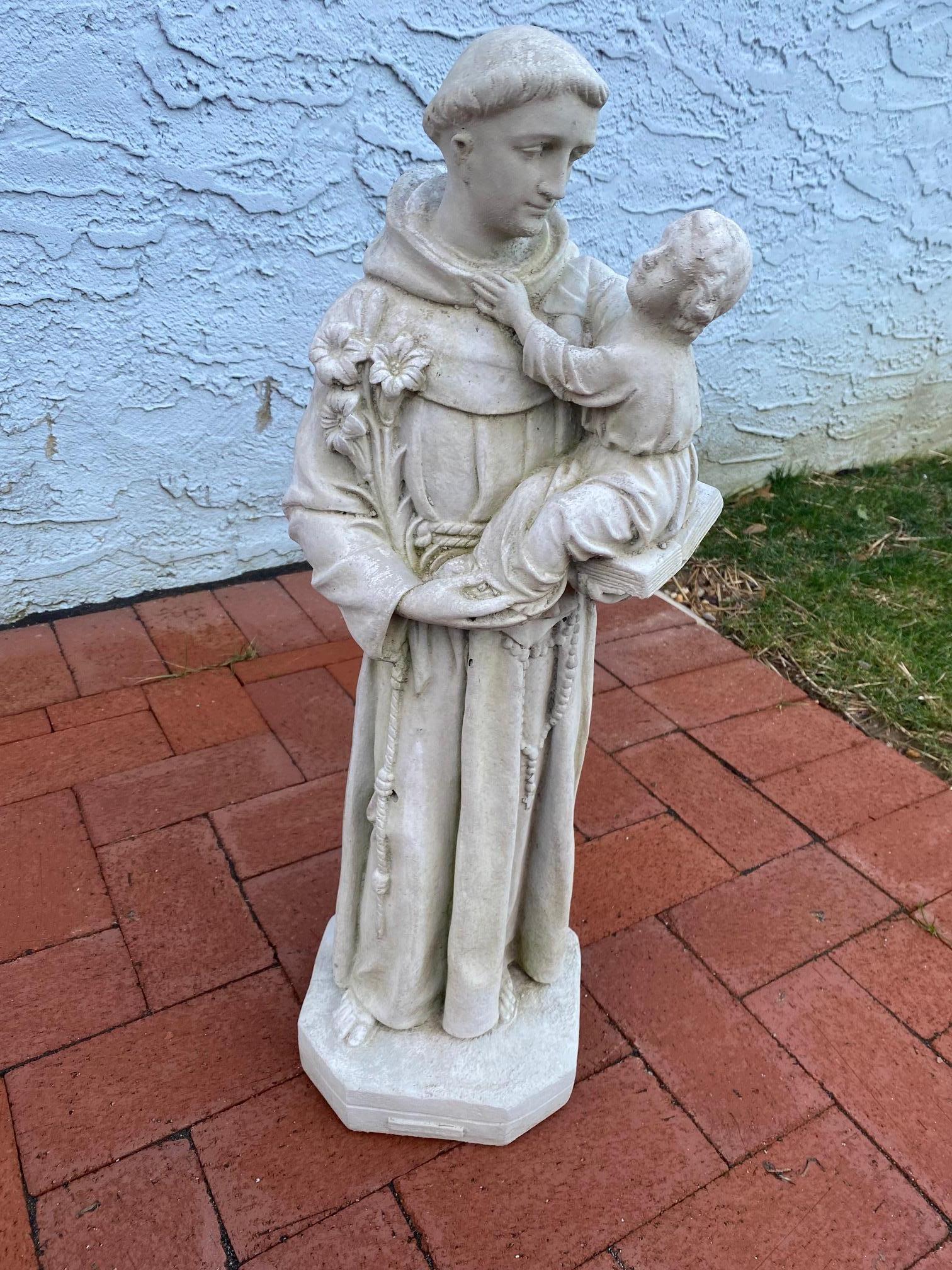 Lovely Cement Figurative Sculpture of St. Anthony of Padua For Sale 2
