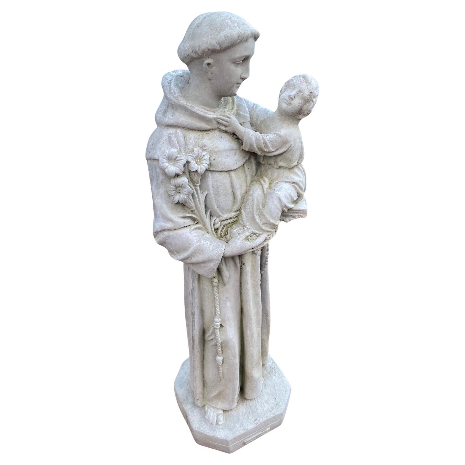 Lovely Cement Figurative Sculpture of St. Anthony of Padua For Sale