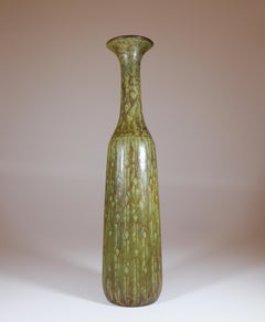 Gunnar Nylund Scandinavian Modern Tall Vase, Green Speckled Glaze, Rörstrand