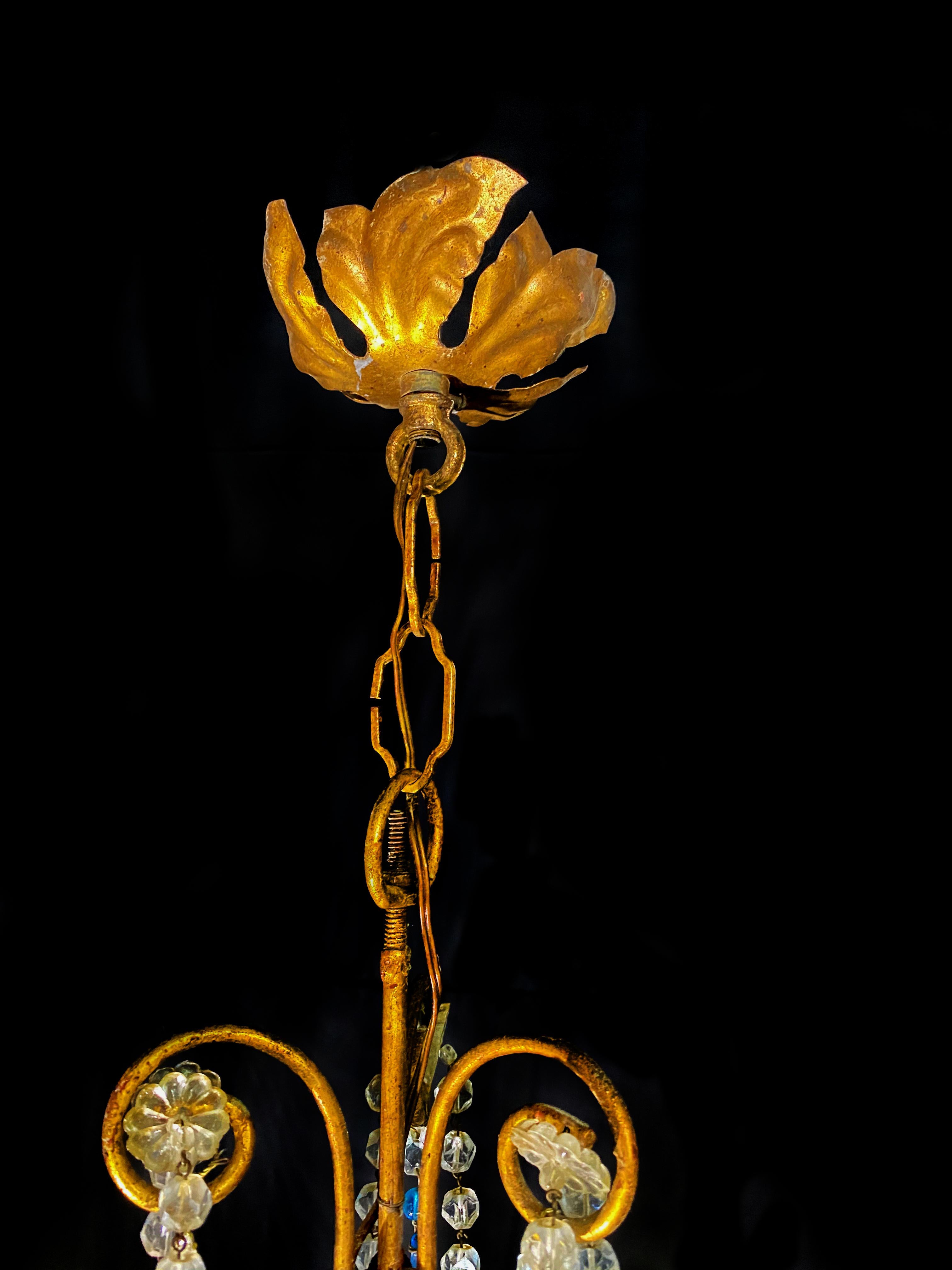 Lovely Chandelier with White Roses and Blue Drops, Murano, 1950s For Sale 5