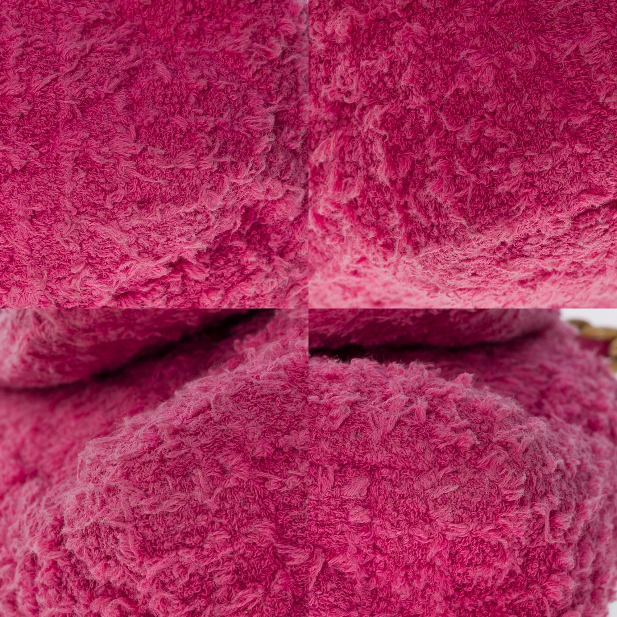 Ravissant sac à bandoulière Chanel 19 en toile de coton matelassée rose, or mat et SHW en vente 6