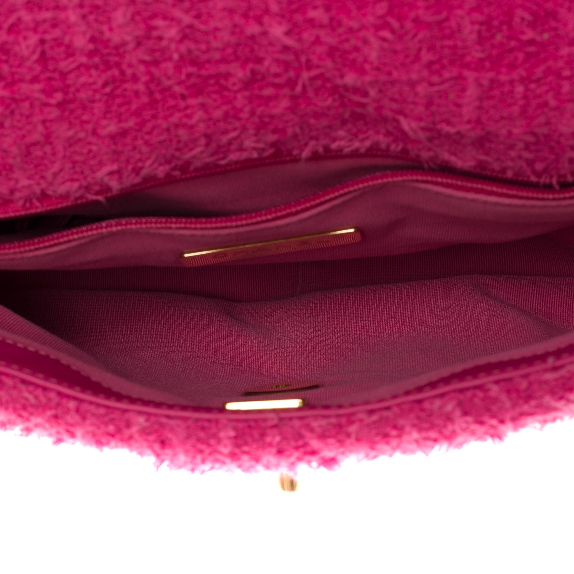 Ravissant sac à bandoulière Chanel 19 en toile de coton matelassée rose, or mat et SHW en vente 3