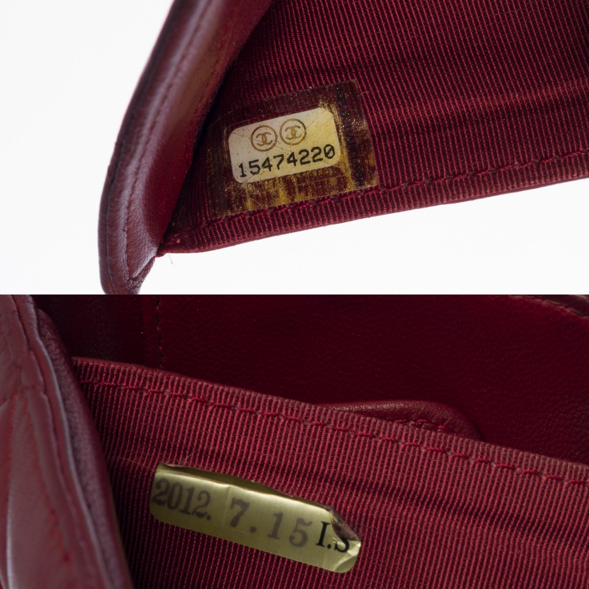 Lovely Chanel Flap Wallet in Burgundy Quilted Lambskin leather, PHW For Sale 1