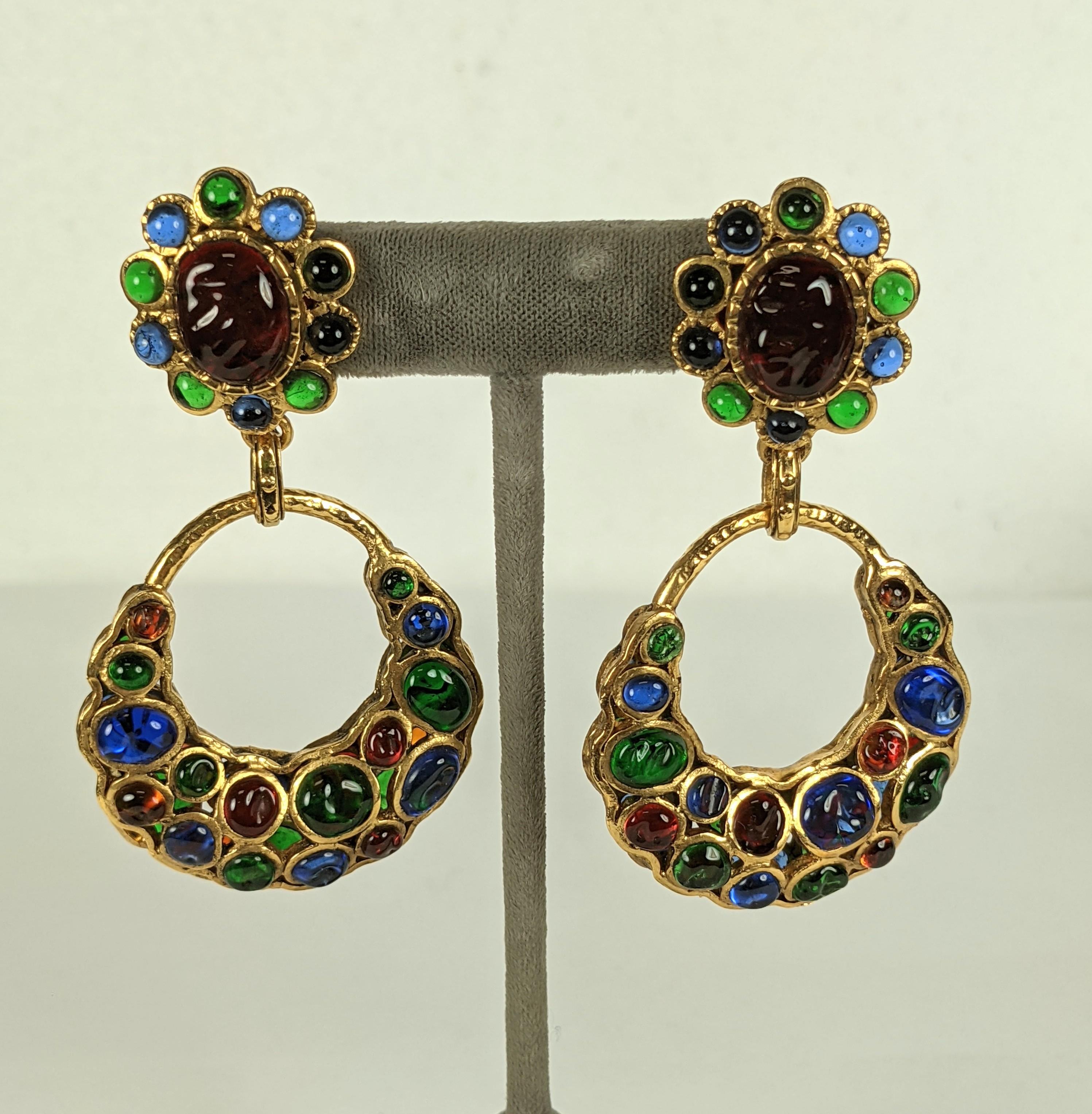 Rare and exceptional Chanel Poured Glass Hoop Earrings from the 1990's. Completely hand made in the studios of Maison Gripoix in Paris. This poured glass process is no longer used by Chanel except for buttons, on occasion for Haute Couture jackets