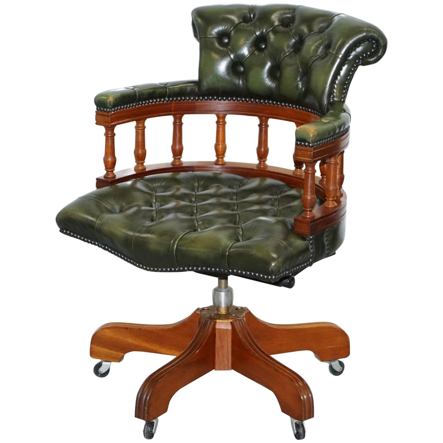 Lovely Chesterfield Directors Green Leather Executive Captains Office Chair