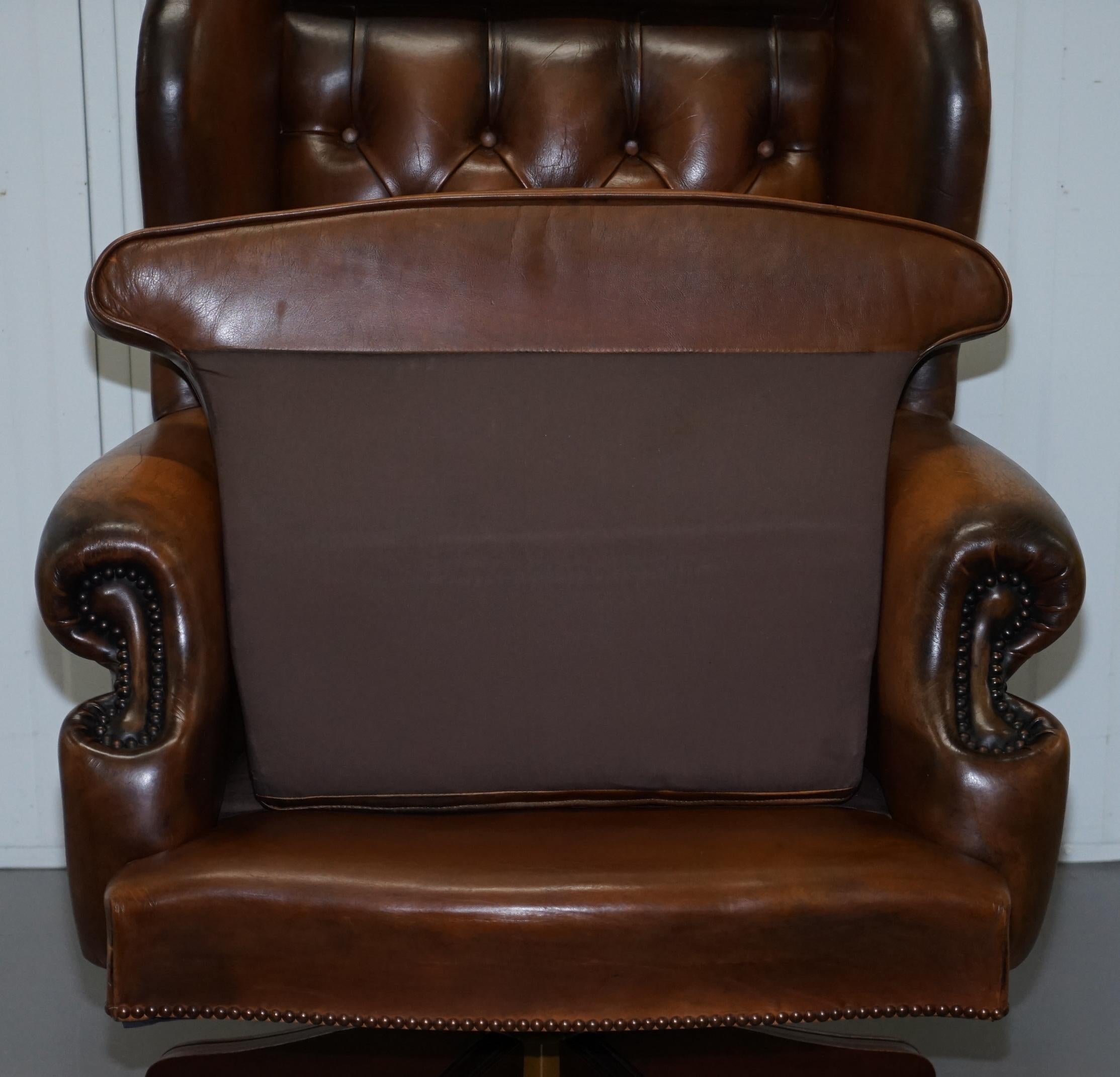 20th Century Lovely Chesterfield Presidents High Back Brown Leather Directors Captains Chair
