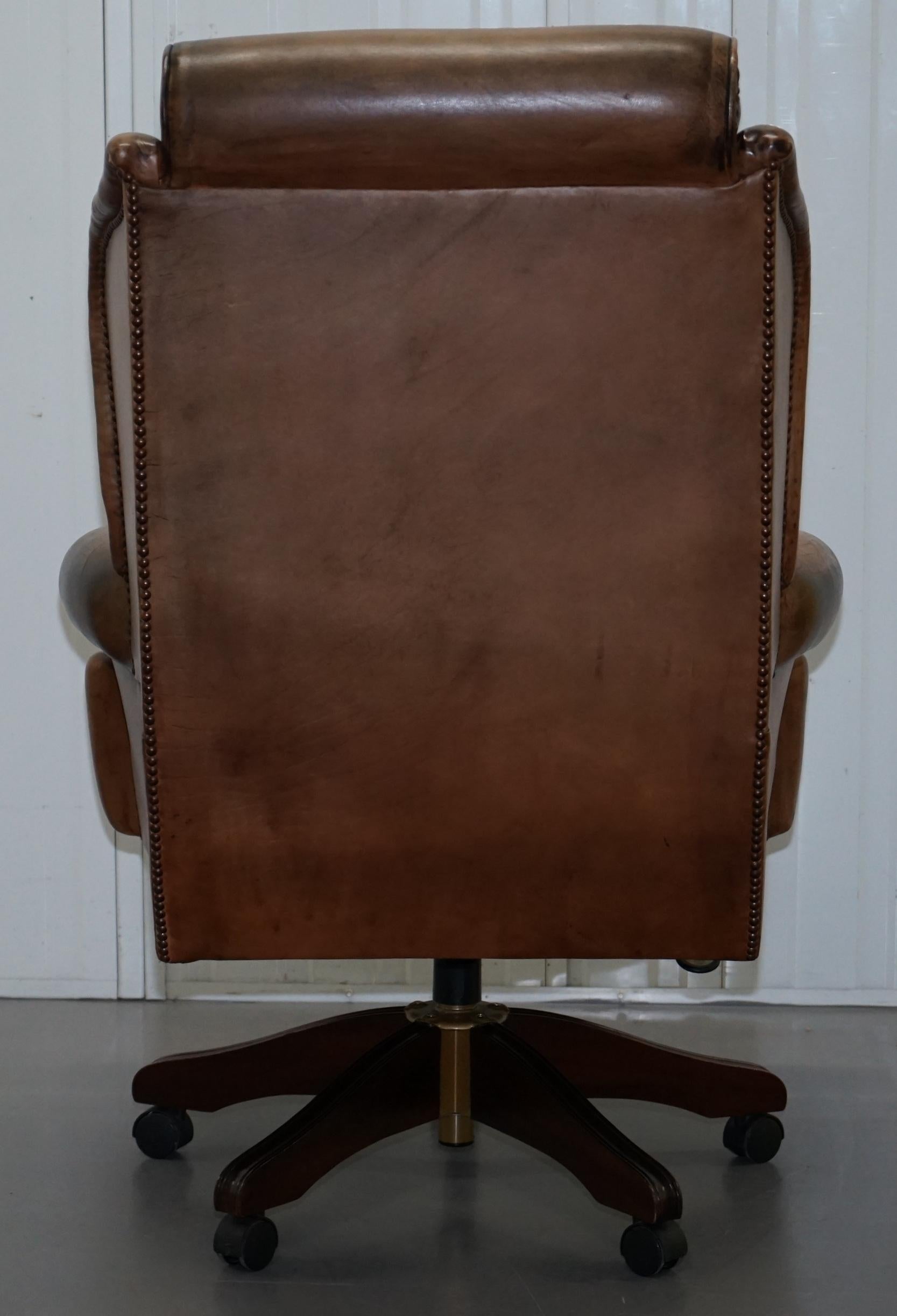 Lovely Chesterfield Presidents High Back Brown Leather Directors Captains Chair 7