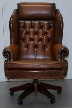 Lovely Chesterfield Presidents High Back Brown Leather Directors Captains Chair