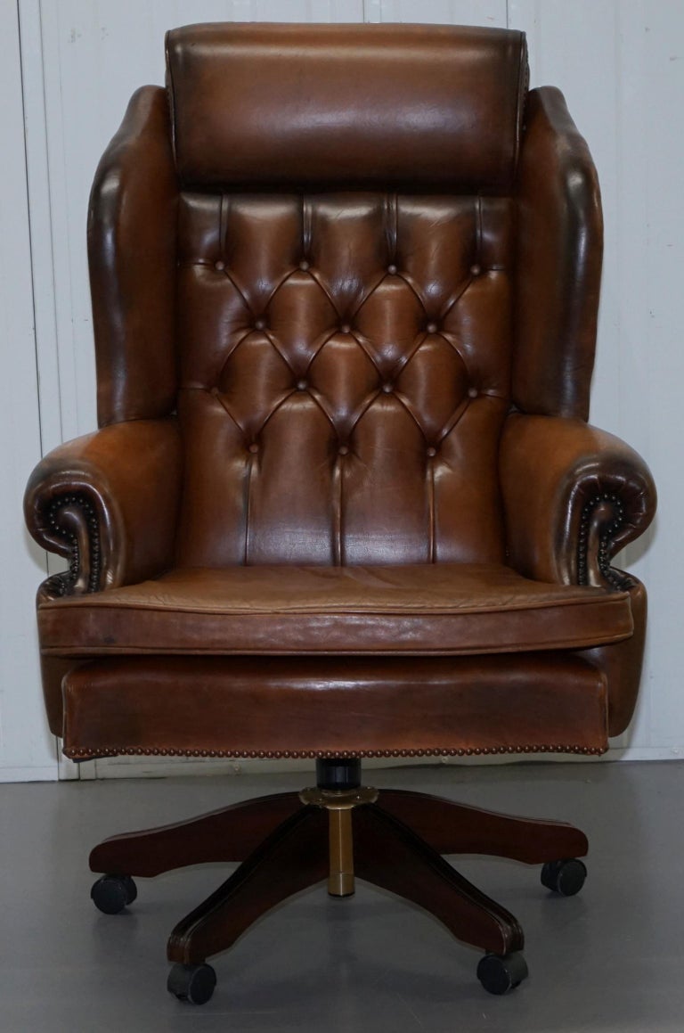 Lovely Chesterfield Presidents High Back Brown Leather Directors