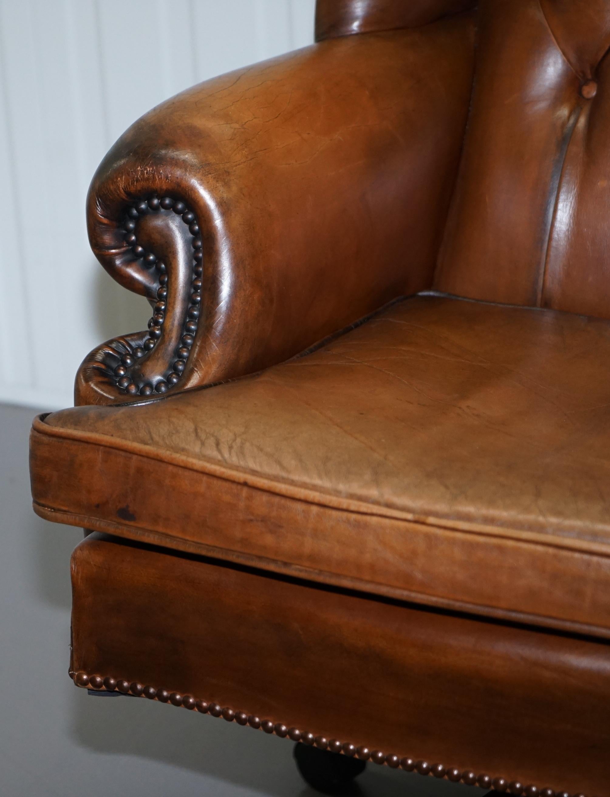 English Lovely Chesterfield Presidents High Back Brown Leather Directors Captains Chair