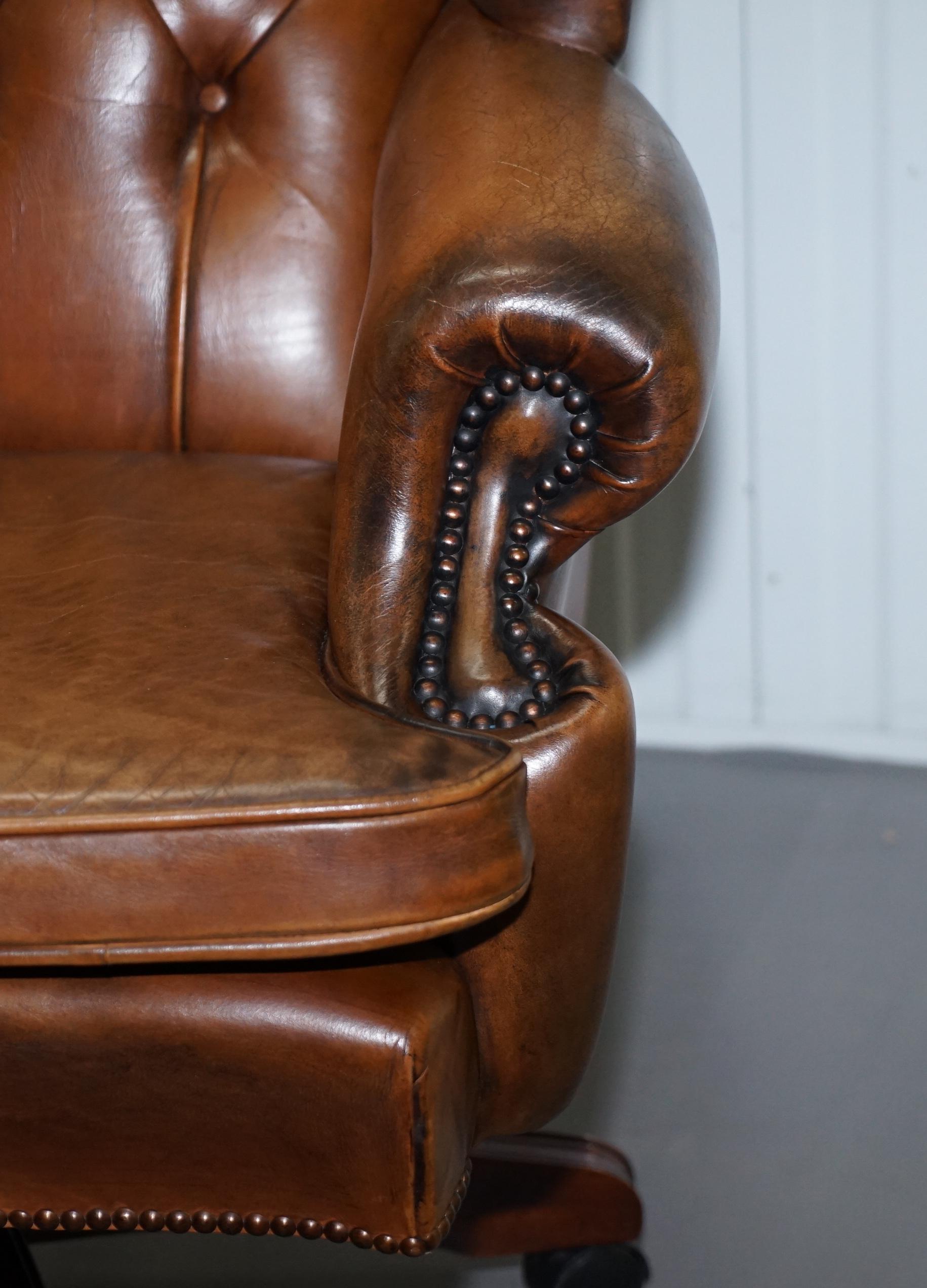 Hand-Crafted Lovely Chesterfield Presidents High Back Brown Leather Directors Captains Chair