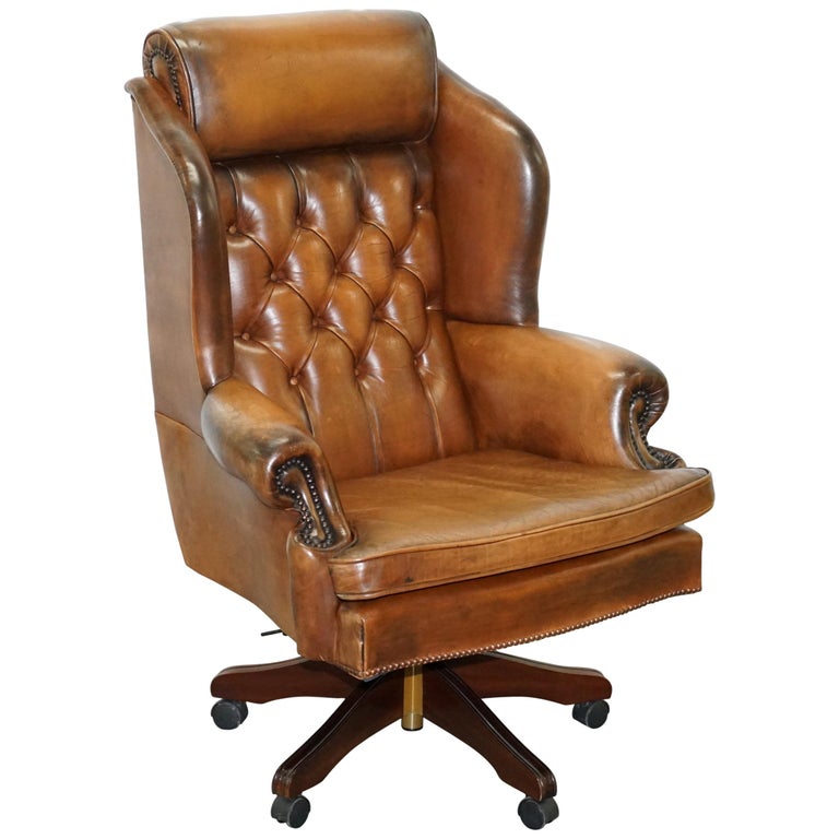Lovely Chesterfield Presidents High Back Brown Leather Directors Captains Chair At 1stdibs