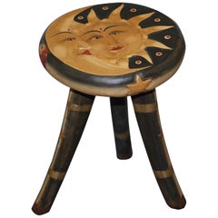 Vintage Lovely Childrens Sun and Moon Hand Painted Stool Very Decorative Well Made