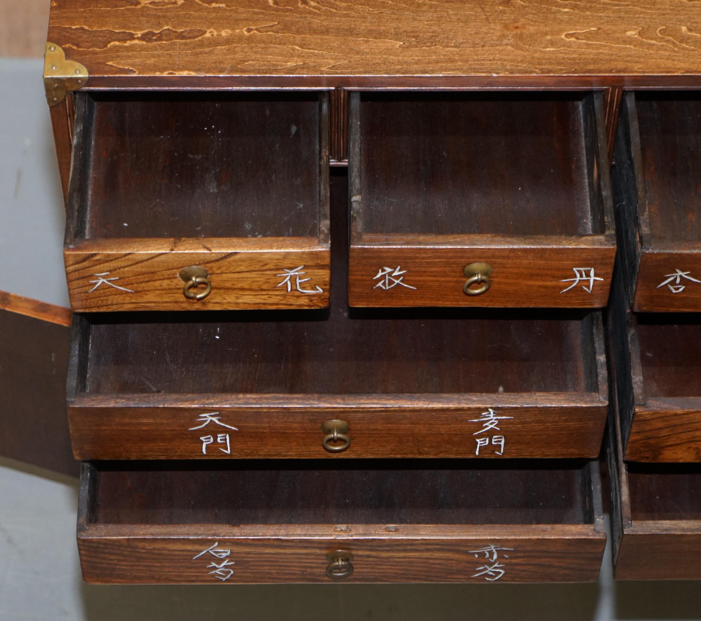 Lovely Chinese Burr & Burl Elm Apothecary Chest of Drawers with Cupboard Base For Sale 11