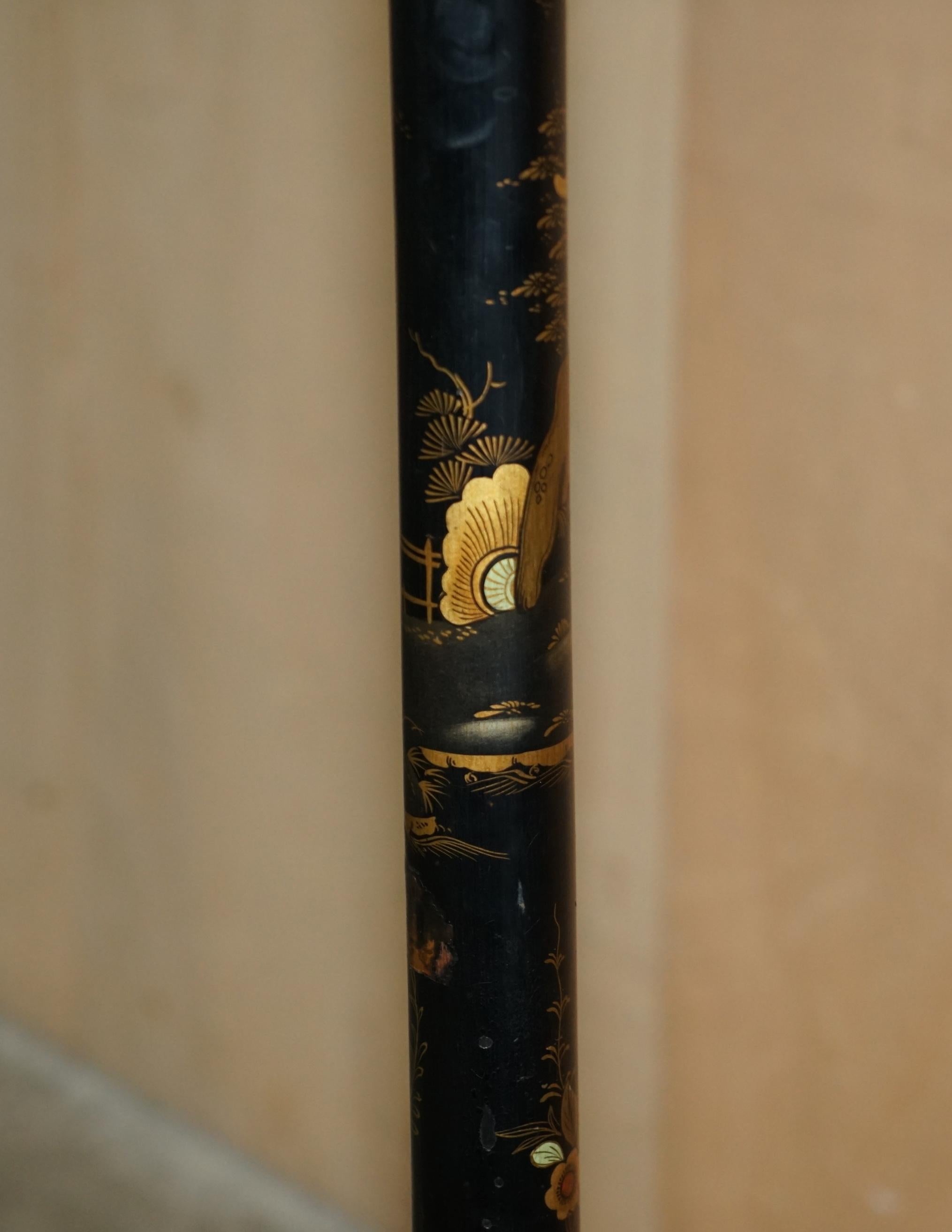 LOVELY CHINESE EXPORT CIRCA 1920 ANTIQUE CHINOiSERIE BLACK LACQUER FLOOR LAMP 2