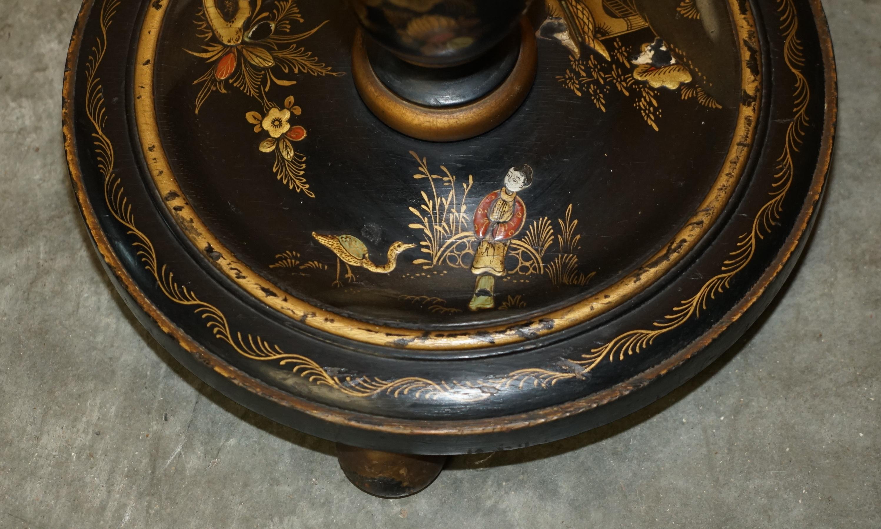 Lacquered LOVELY CHINESE EXPORT CIRCA 1920 ANTIQUE CHINOiSERIE BLACK LACQUER FLOOR LAMP