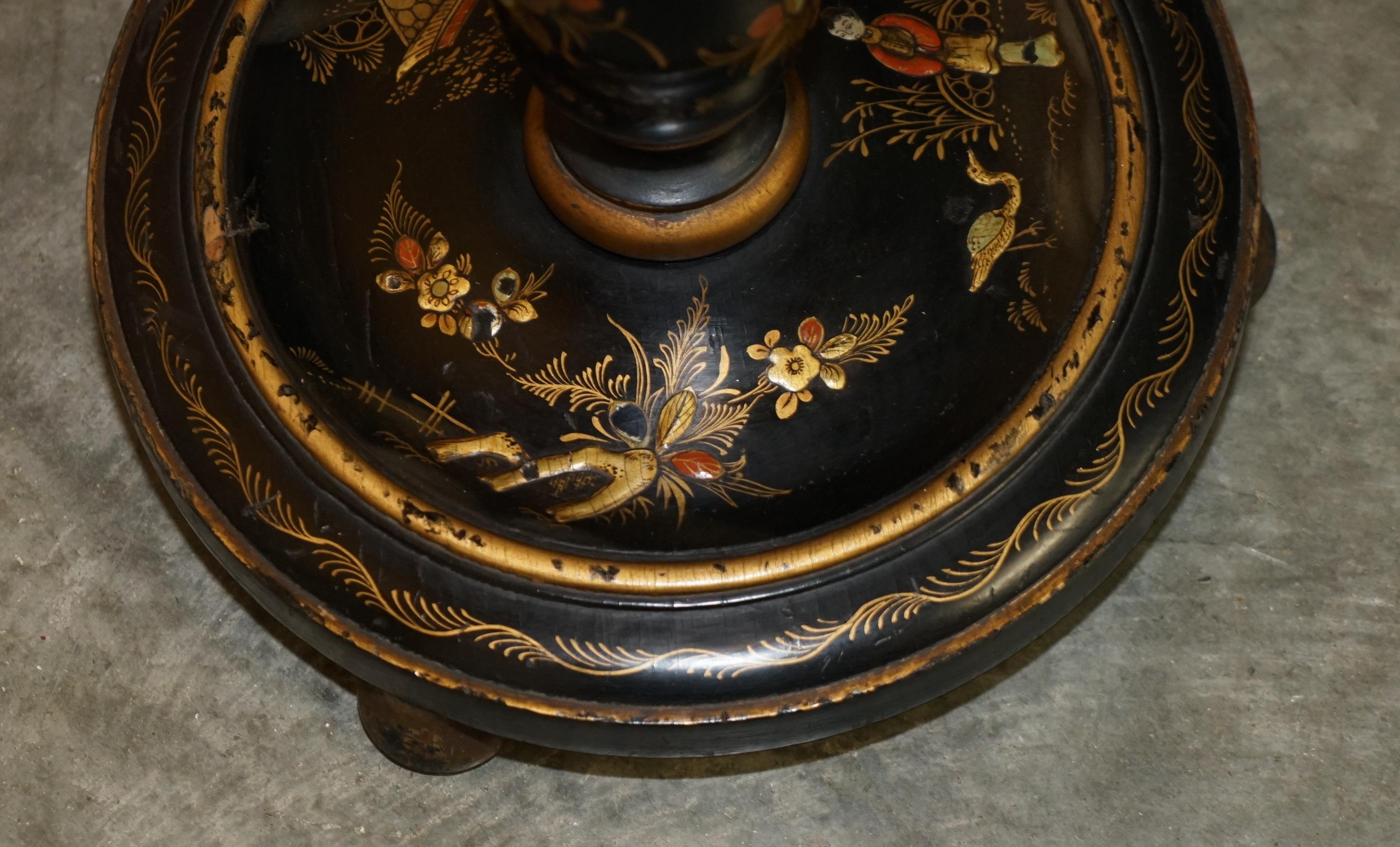 LOVELY CHINESE EXPORT CIRCA 1920 ANTIQUE CHINOiSERIE BLACK LACQUER FLOOR LAMP In Good Condition In West Sussex, Pulborough